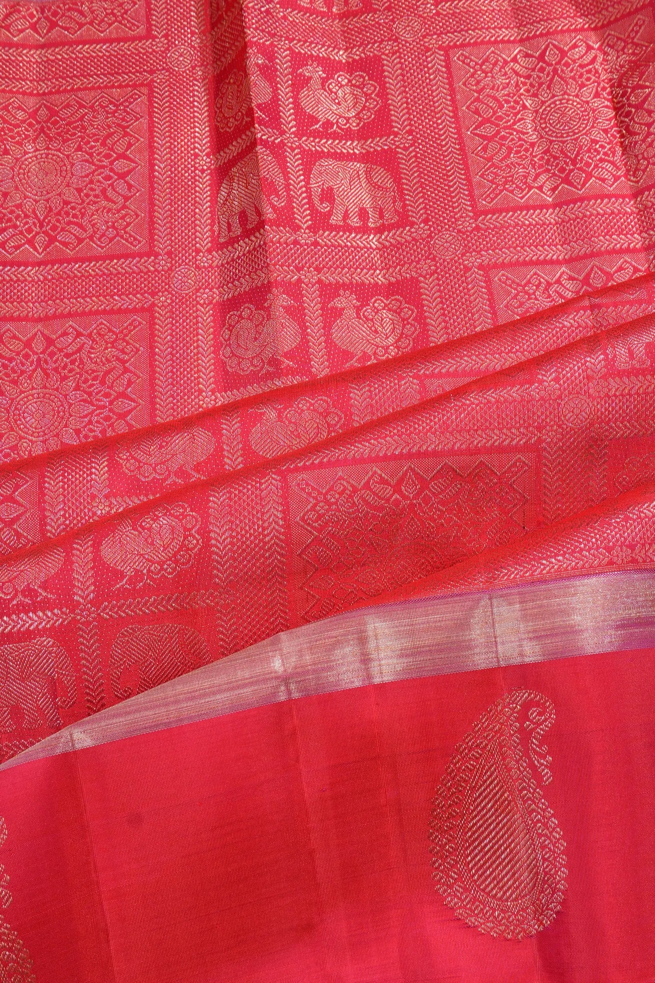 Kanchipuram Silk Geometrical Brocade Pink Saree