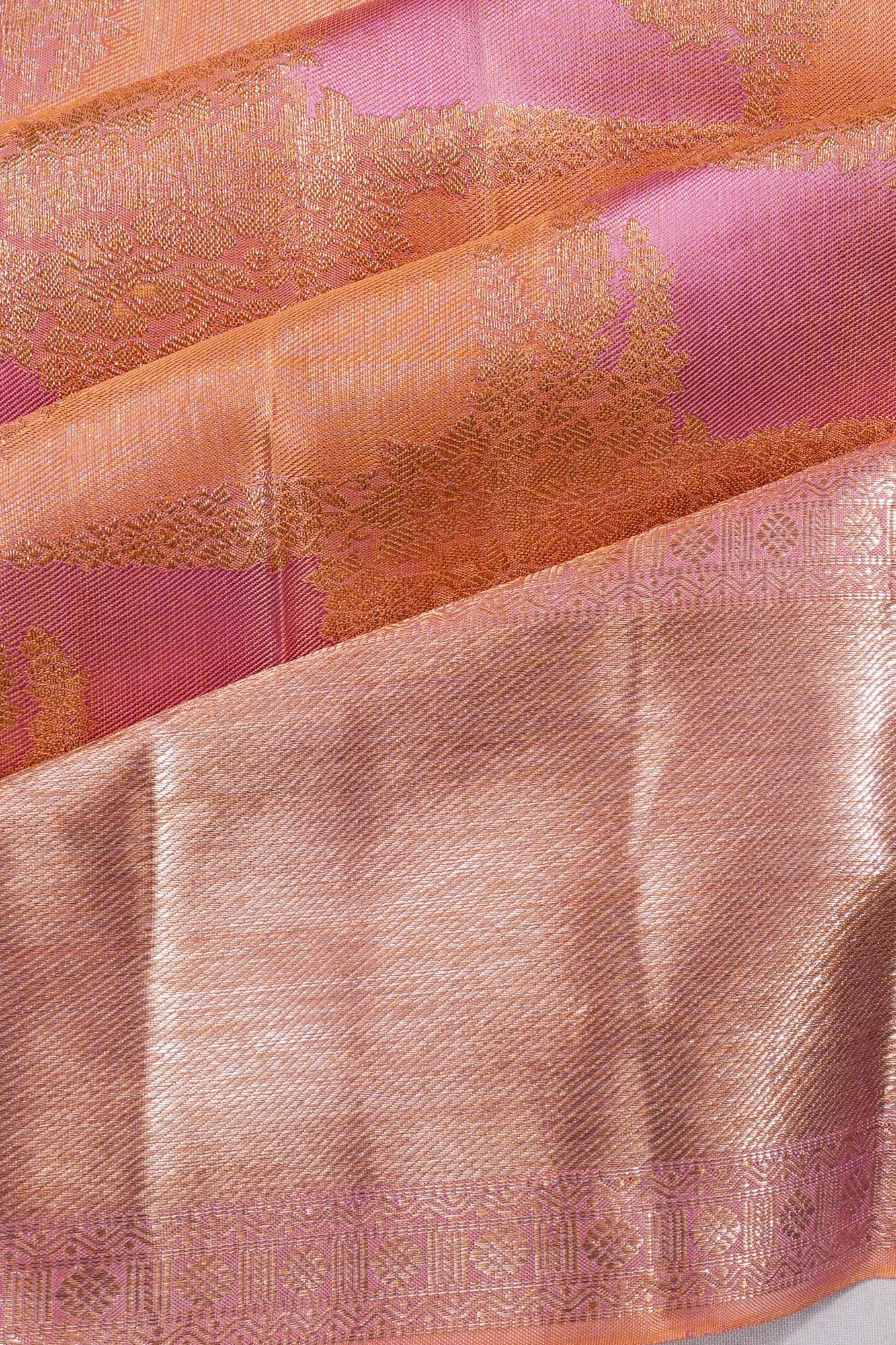 Taranga Kanchi Silk Jaal Pink And Gold Saree