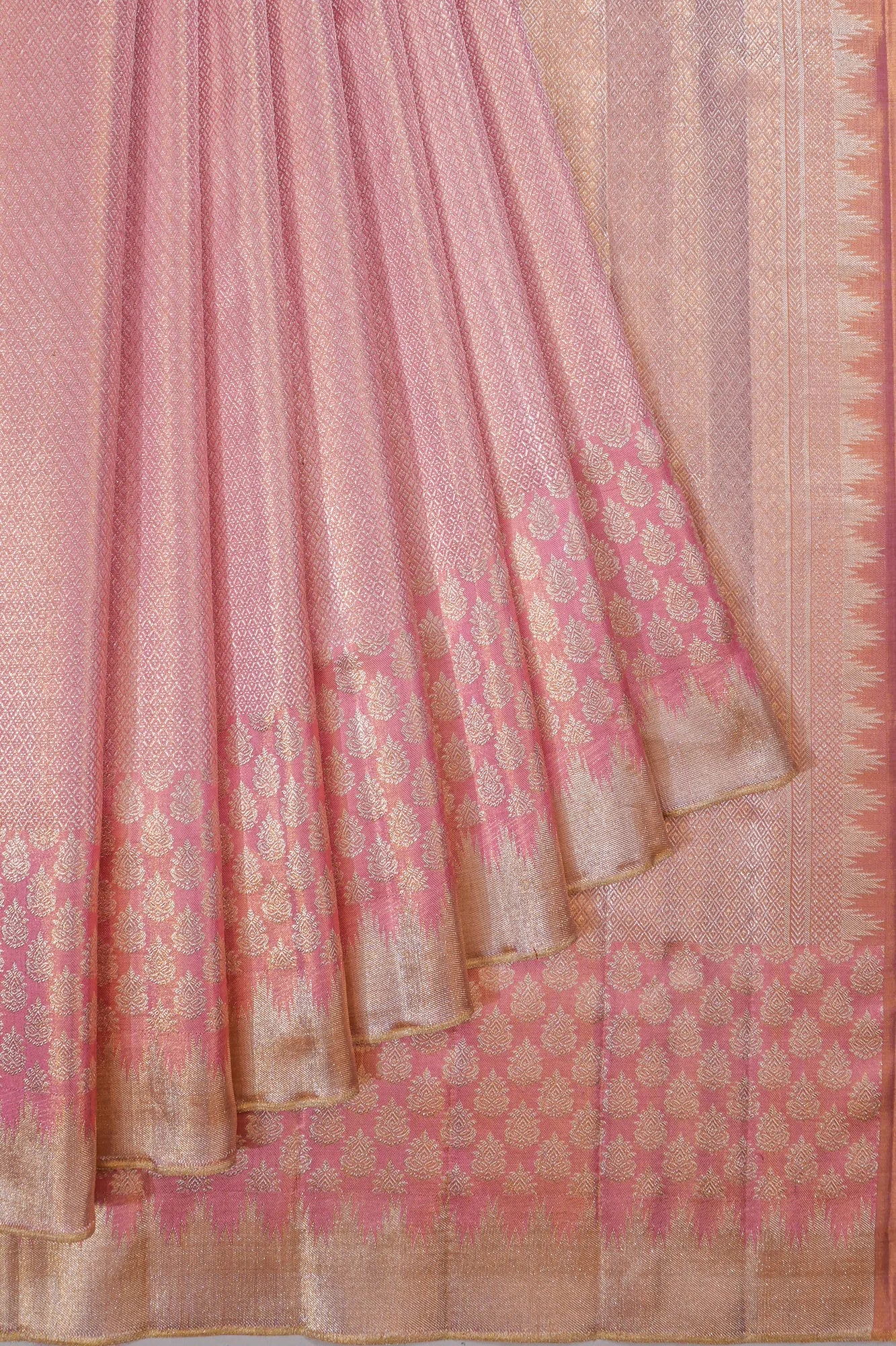 Kanchipuram Silk Tissue Brocade Baby Pink Saree