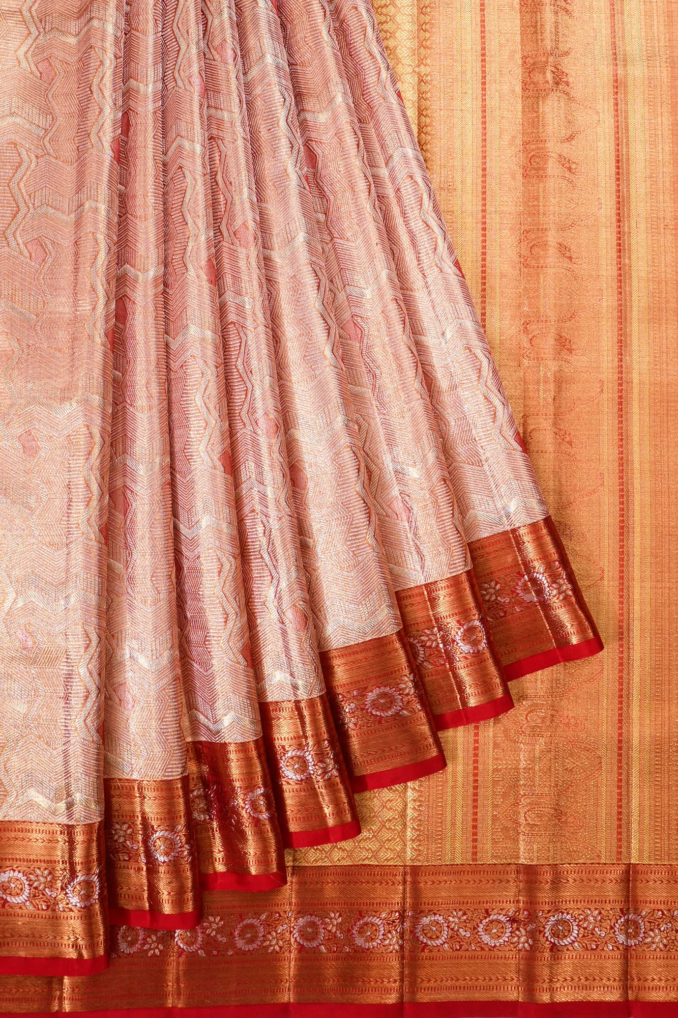 Kanchipuram Silk Tissue Brocade Red Saree