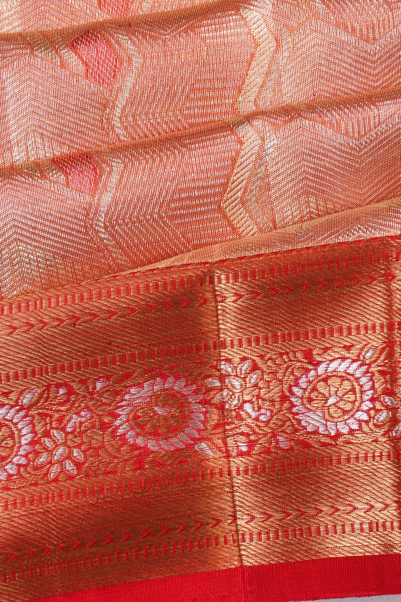 Kanchipuram Silk Tissue Brocade Red Saree