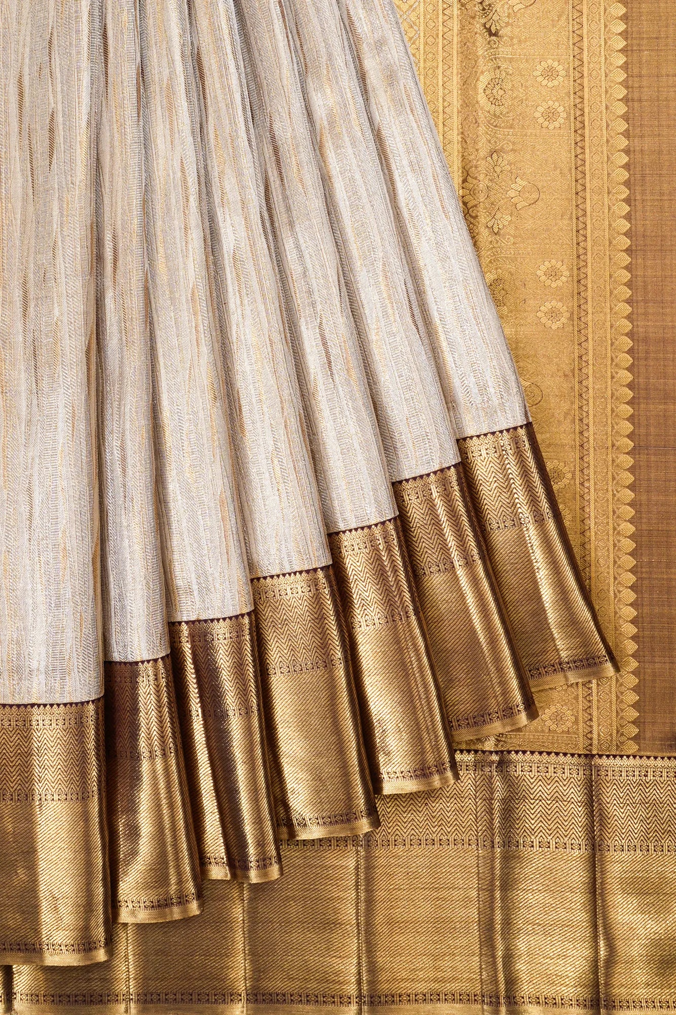 Kanchipuram Silk Tissue Brocade Silver Saree