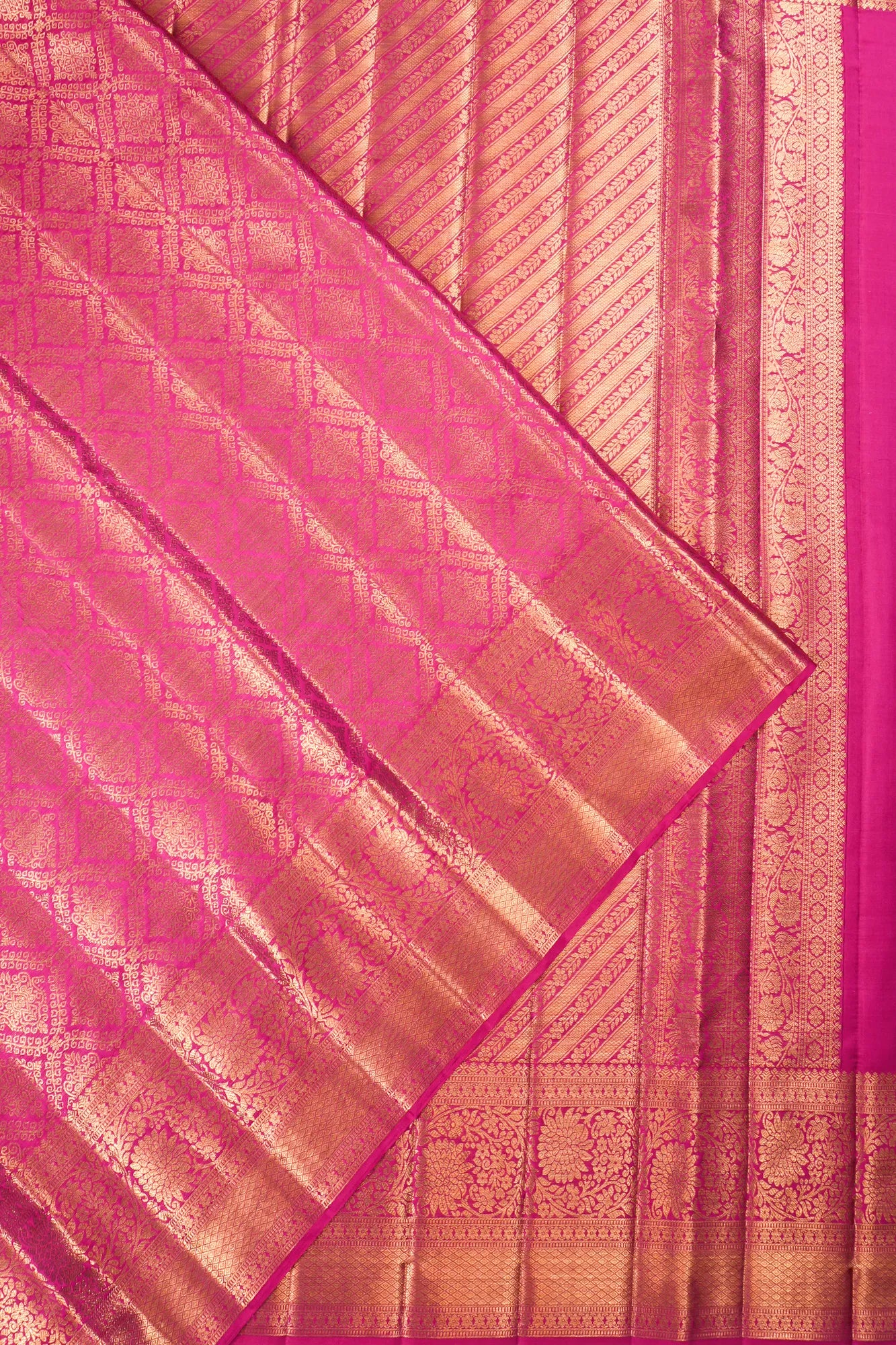 Kanchipuram Silk Brocade Rani Pink Saree