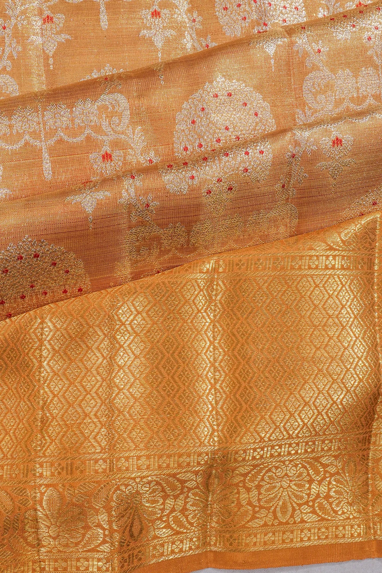 Kanchipuram Silk Tissue Brocade Yellow Saree