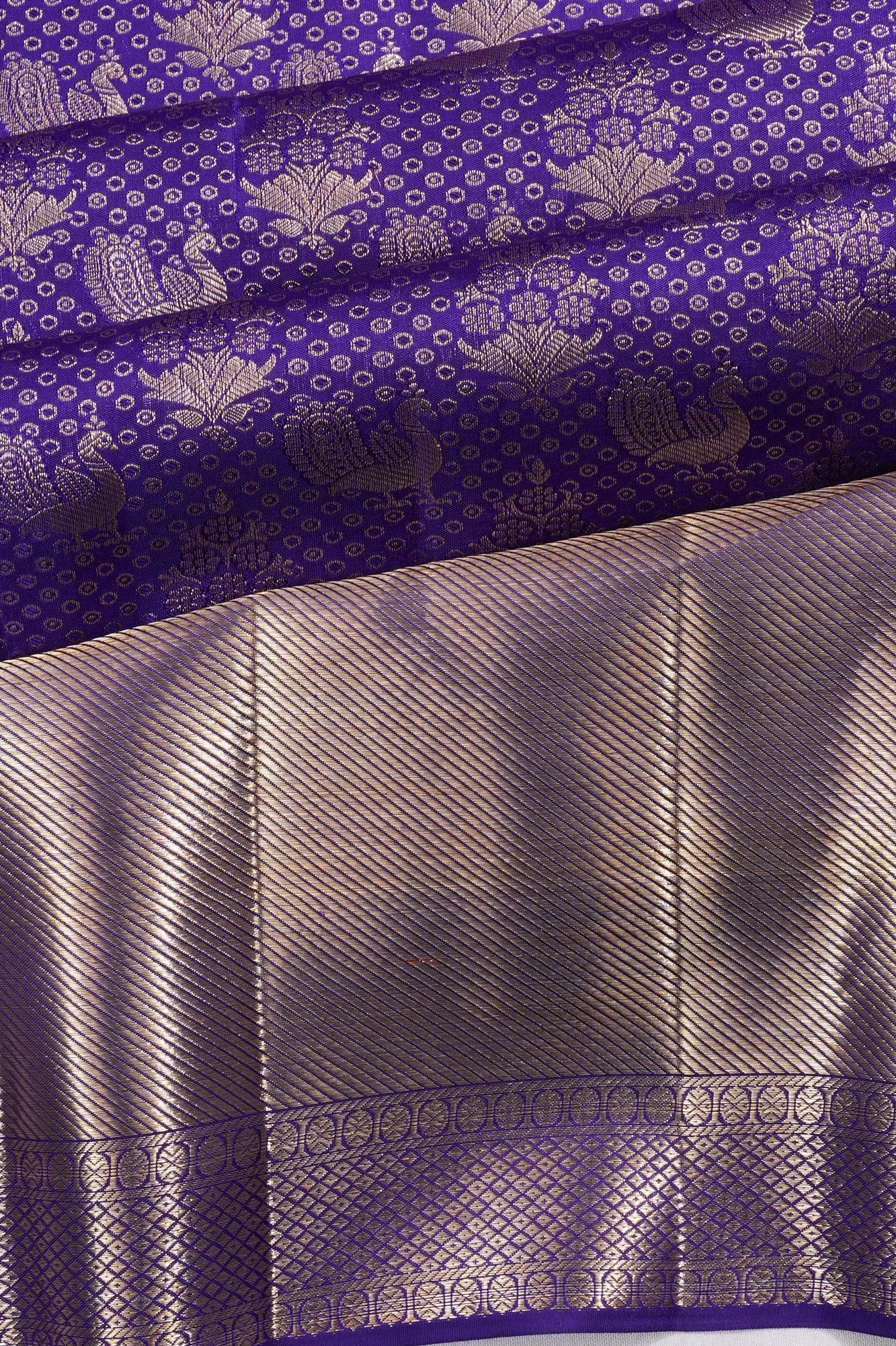 Kanchipuram Silk Brocade And Butta Violet Saree
