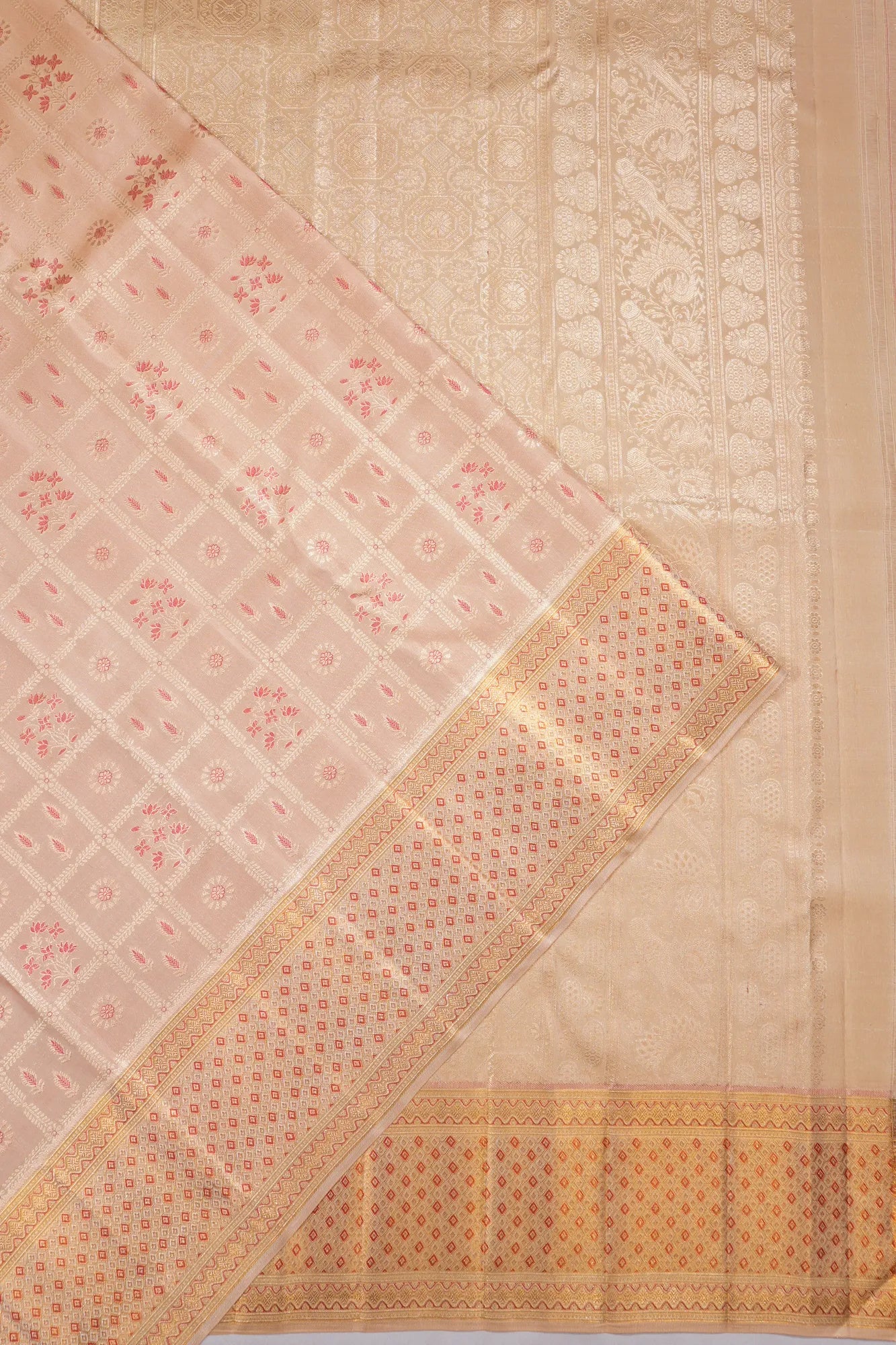 Kanchipuram Silk Brocade Peach Saree