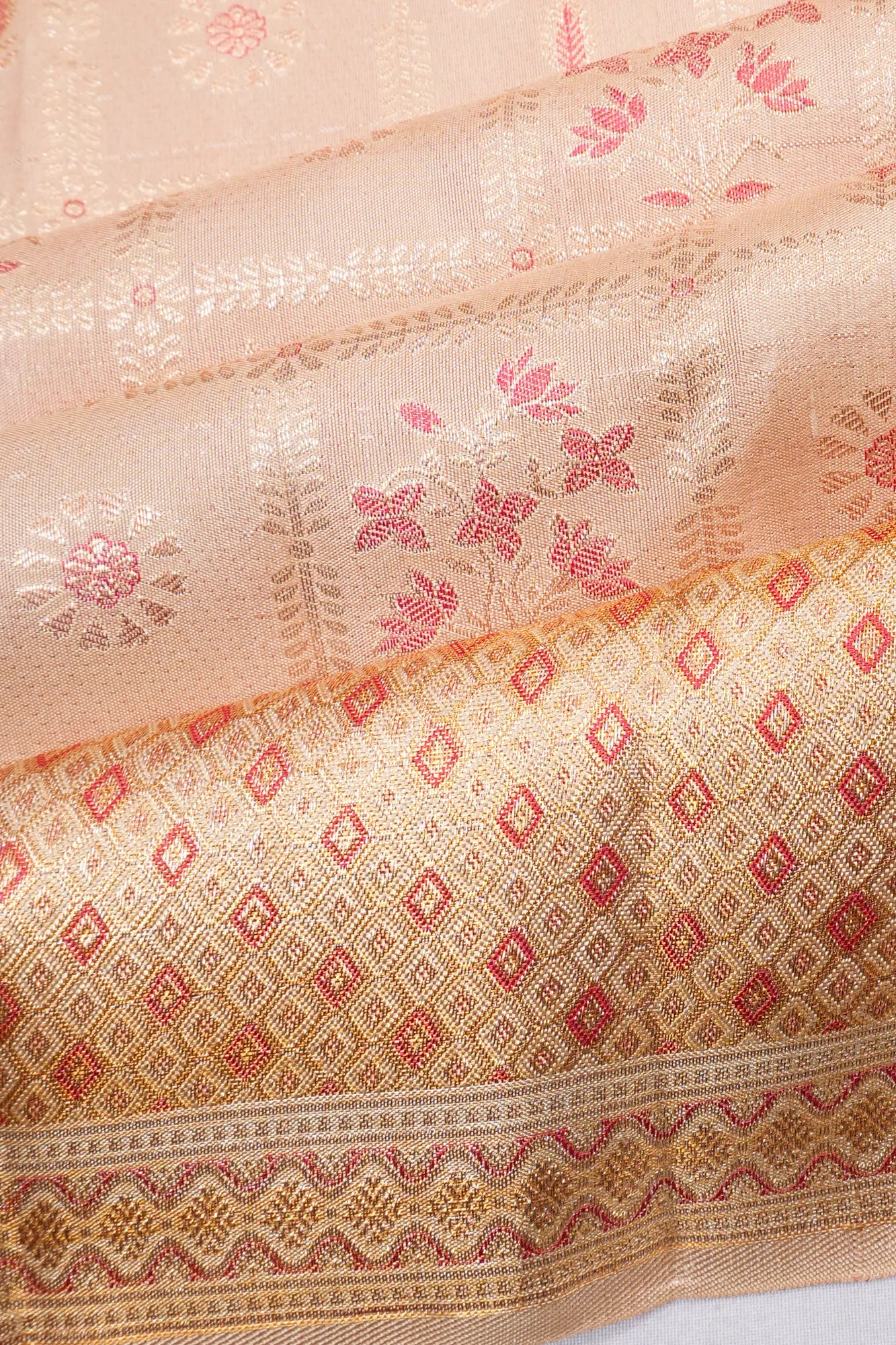 Kanchipuram Silk Brocade Peach Saree