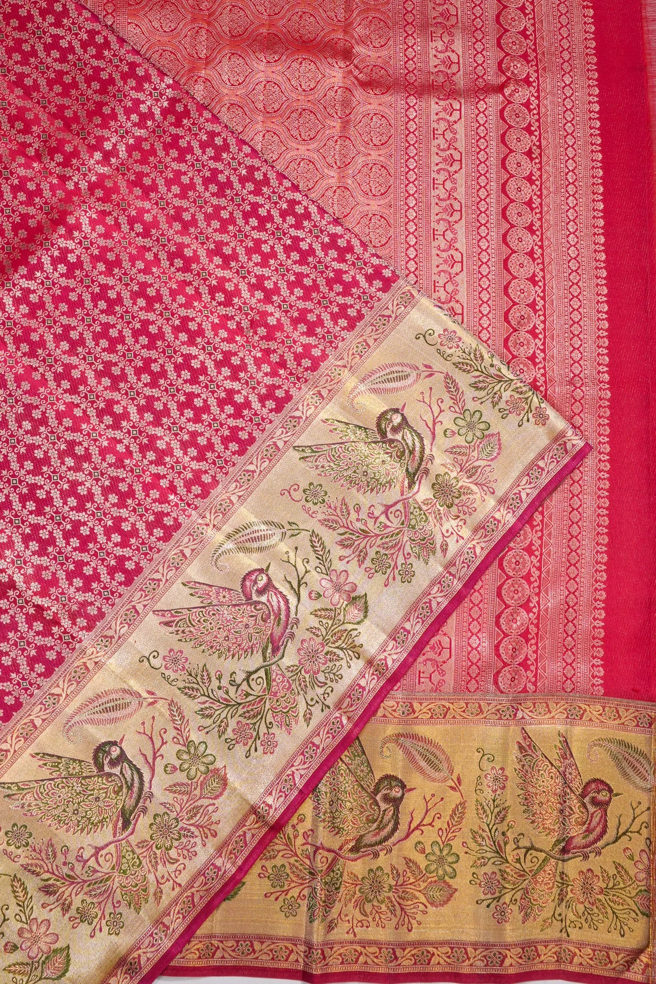 Kanchipuram Silk Brocade Rani Pink Saree