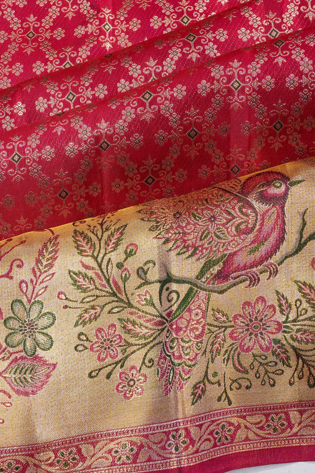 Kanchipuram Silk Brocade Rani Pink Saree