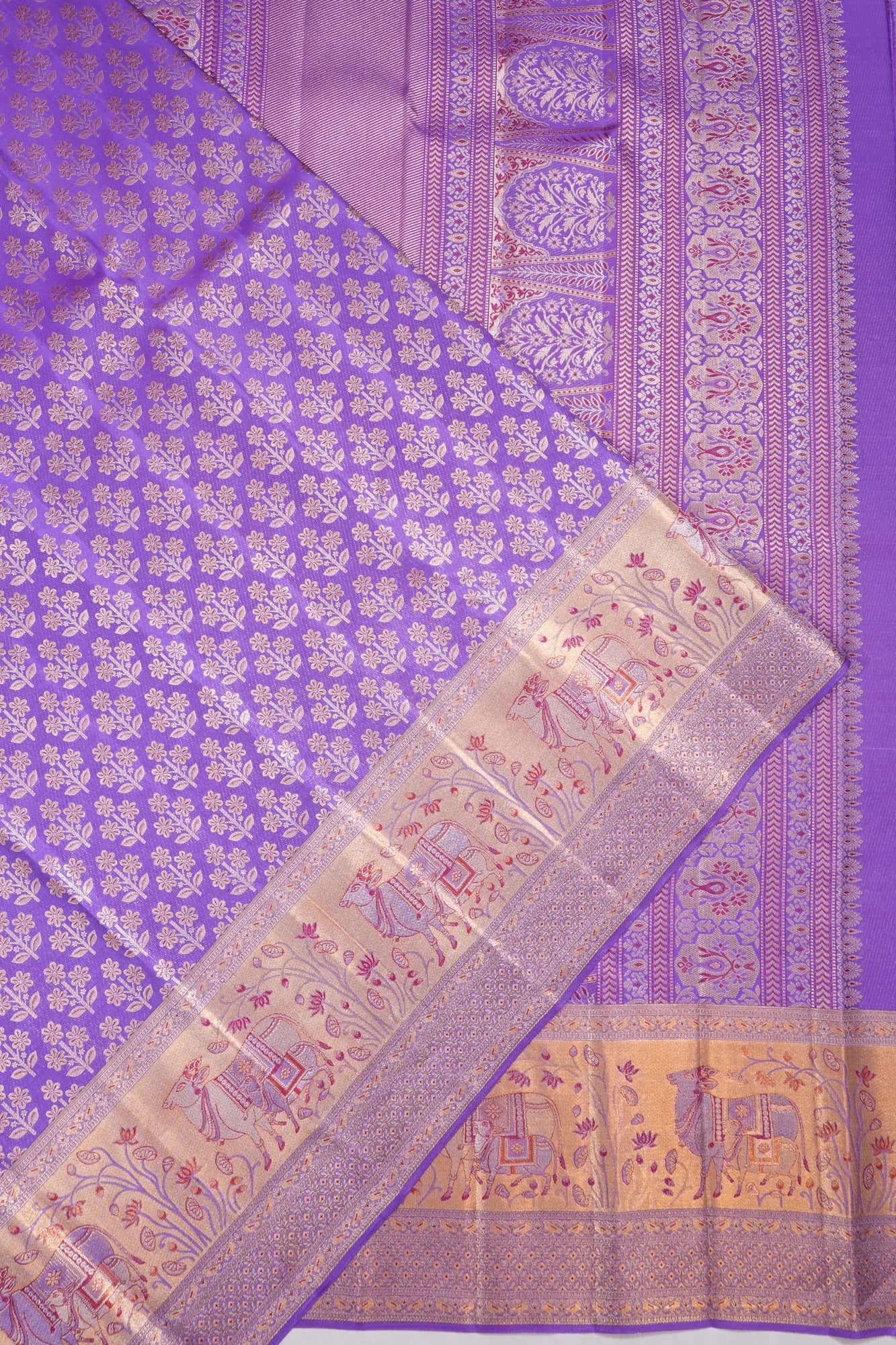 Kanchipuram Silk Brocade Lavender Saree With Pichwai Border