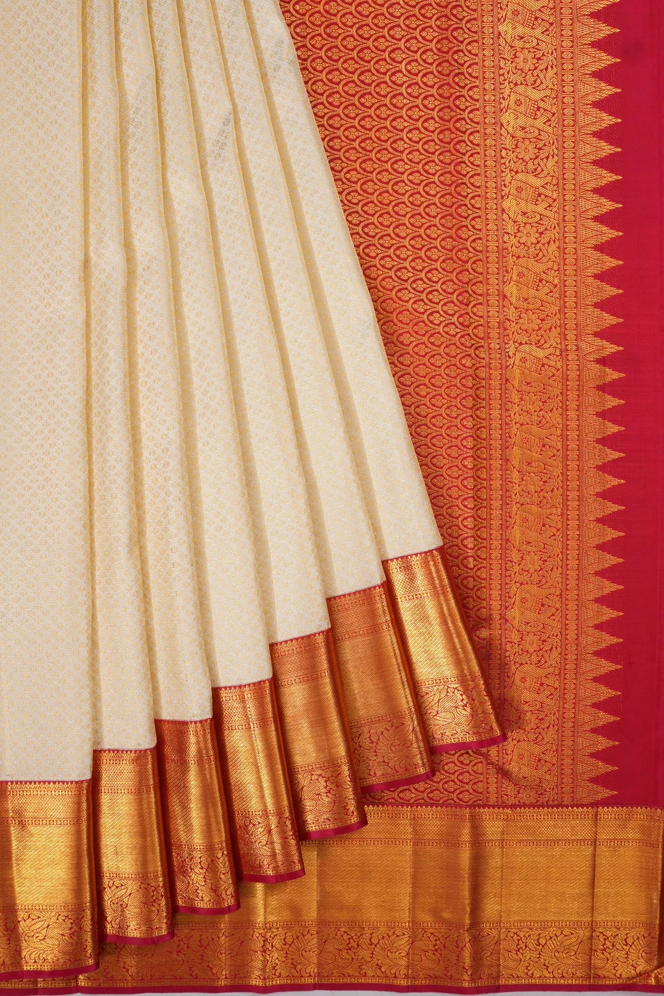 Kanchipuram Silk Brocade Cream Saree