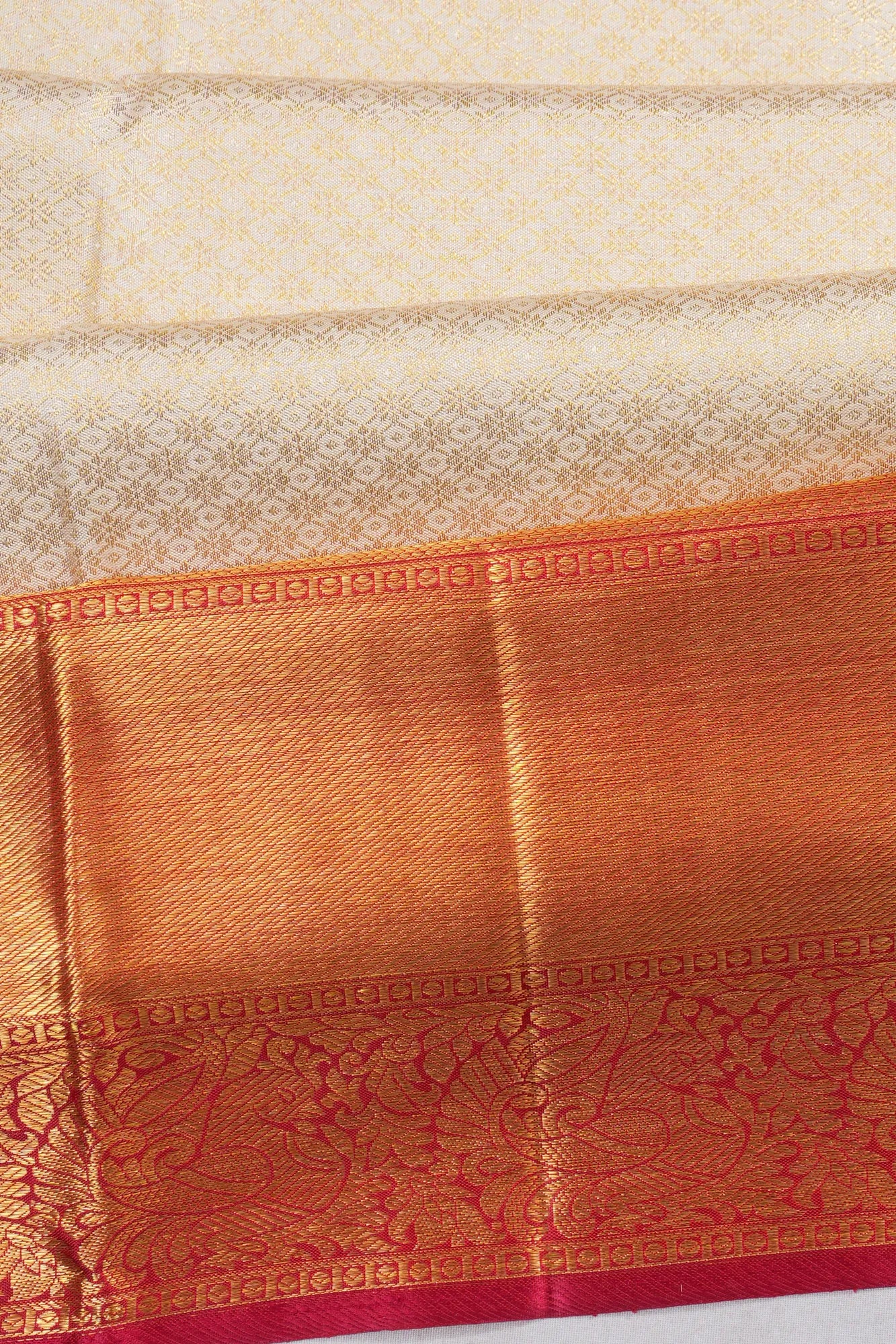 Kanchipuram Silk Brocade Cream Saree