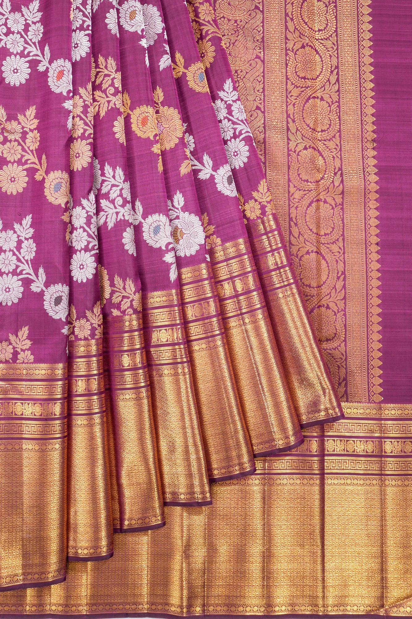 Kanchipuram Silk Leheriya Jaal Purple Saree With Meenakari