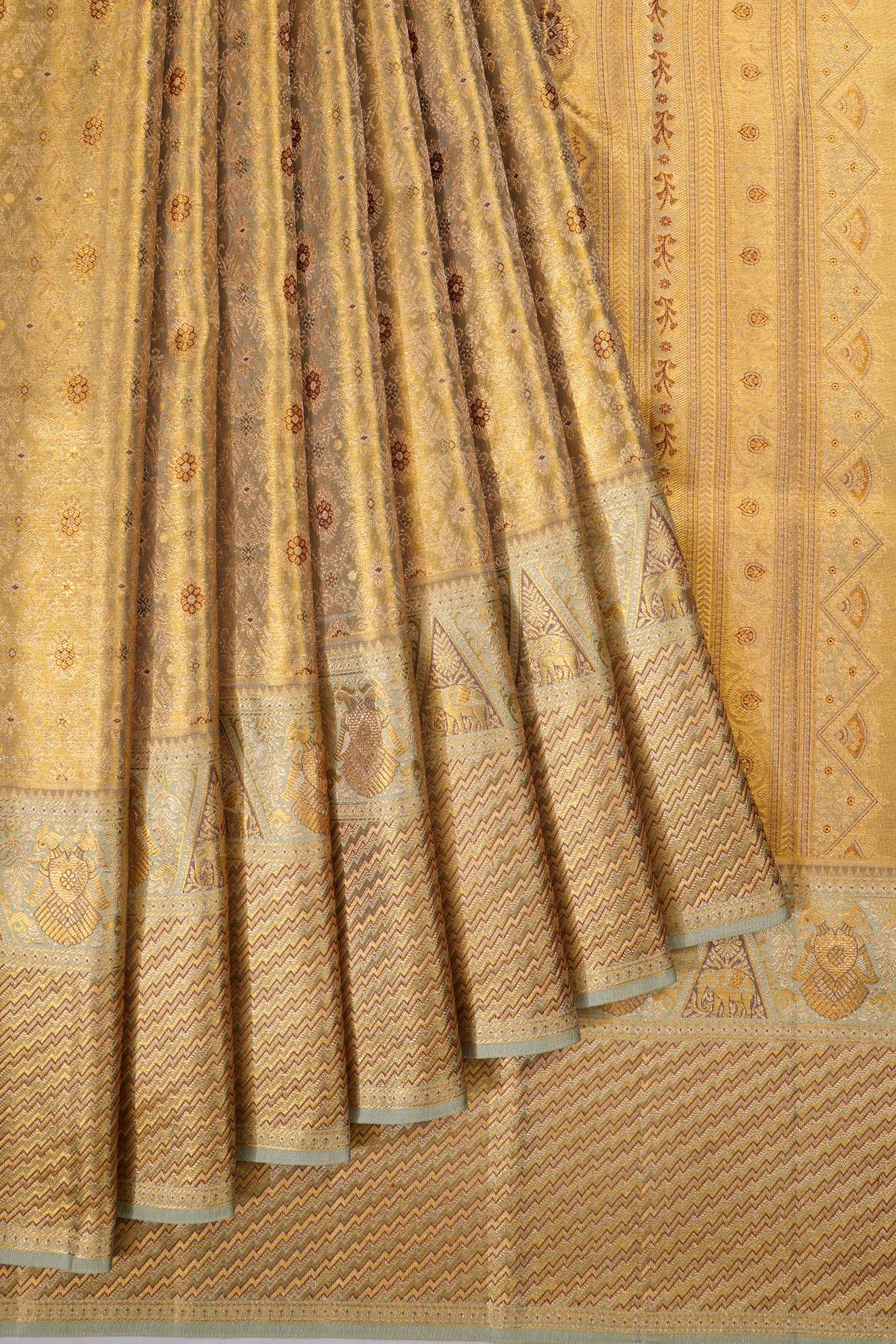 Kanchipuram Silk Tissue Brocade Gold Saree
