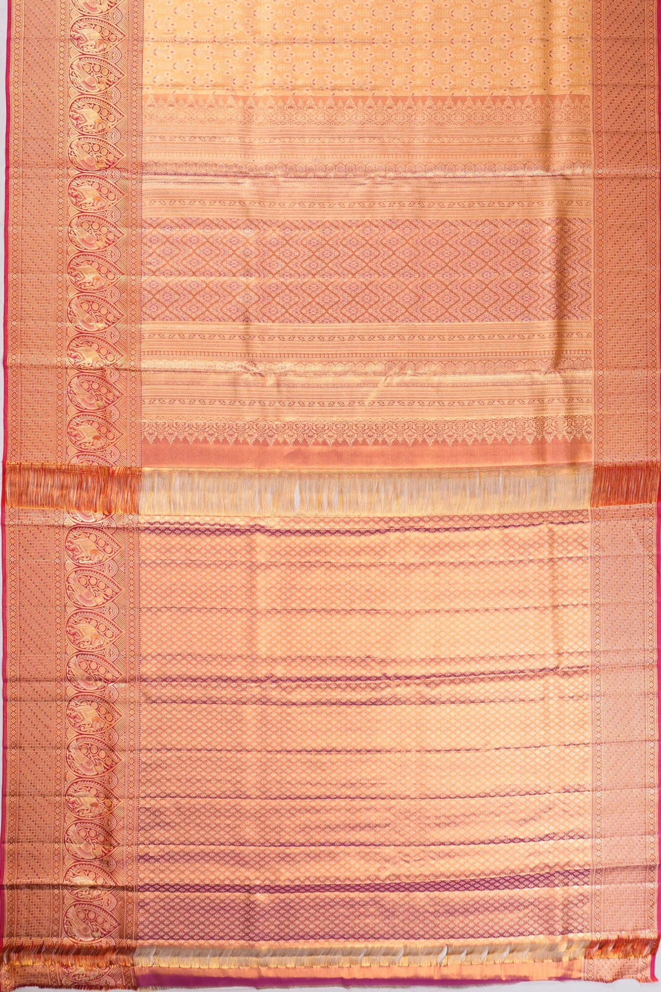 Kanchipuram Silk Tissue Brocade Peach Saree
