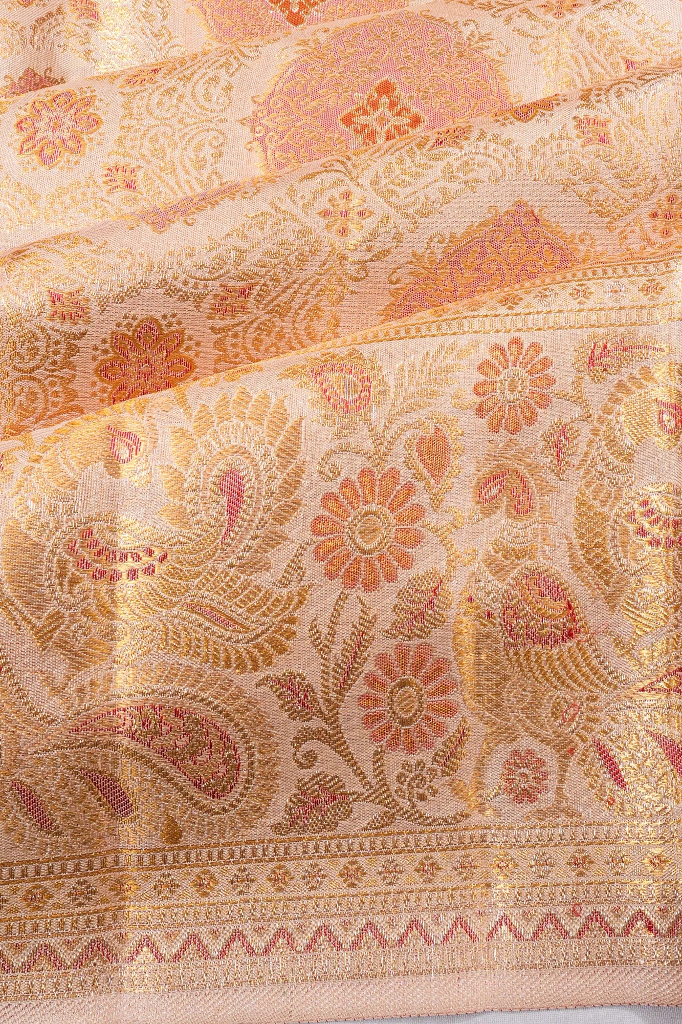 Kanchipuram Silk Jaal Peach Saree