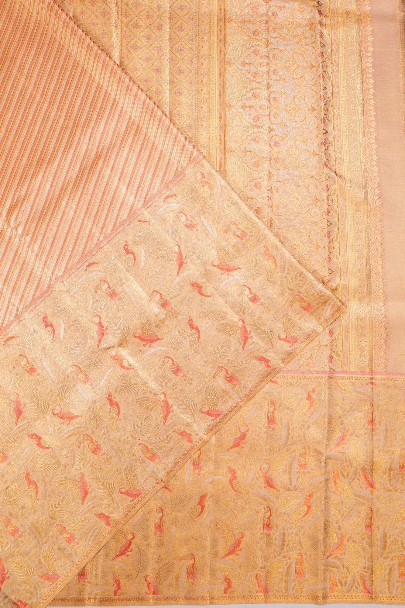 Kanchipuram Silk Tissue Brocade Orange Saree
