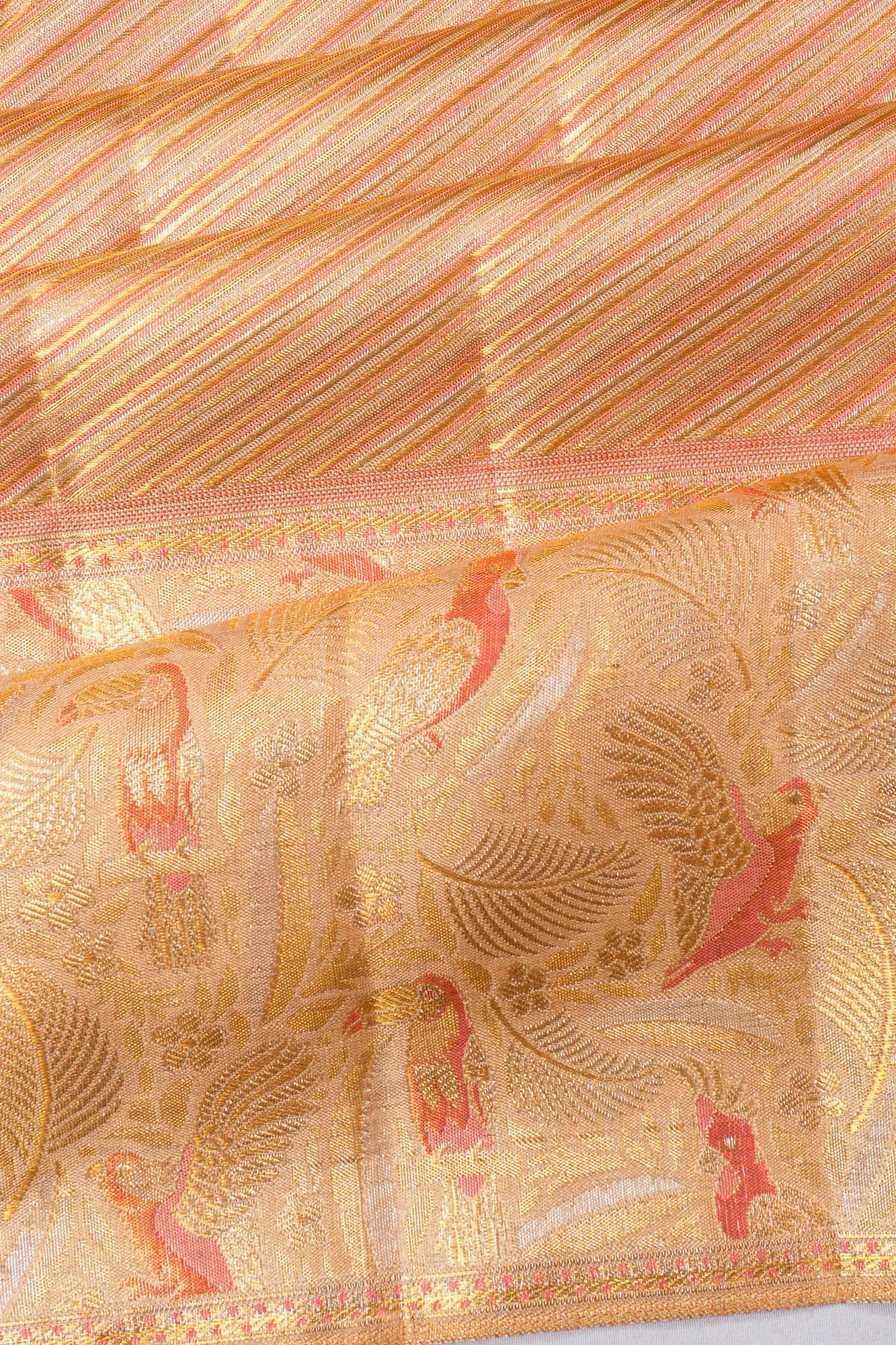 Kanchipuram Silk Tissue Brocade Orange Saree
