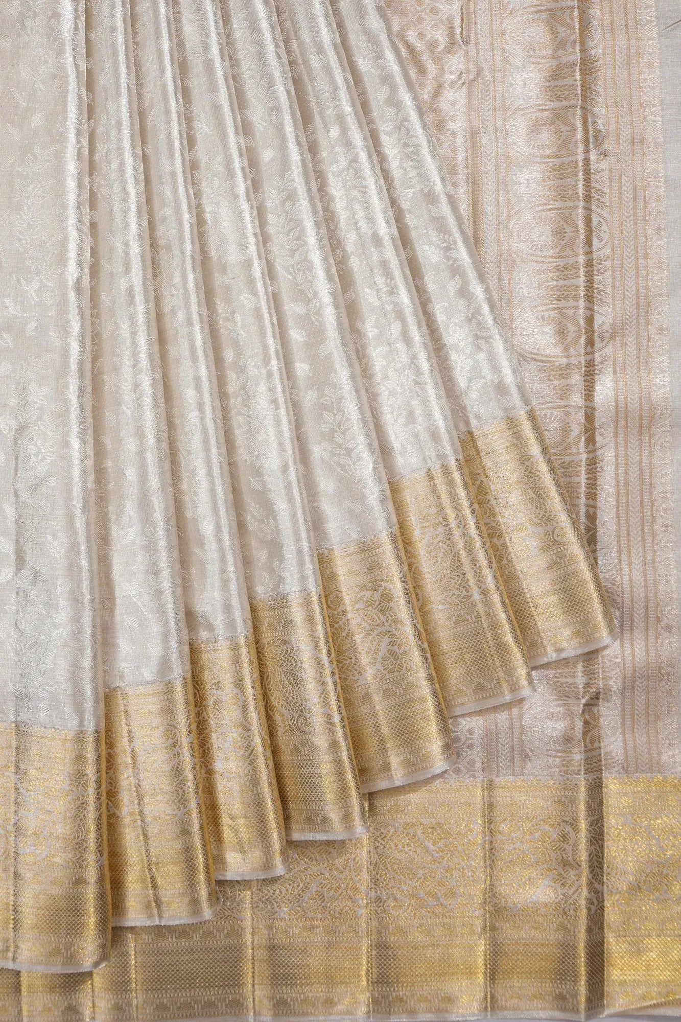 Kanchipuram Silk Tissue Jaal Silver Saree