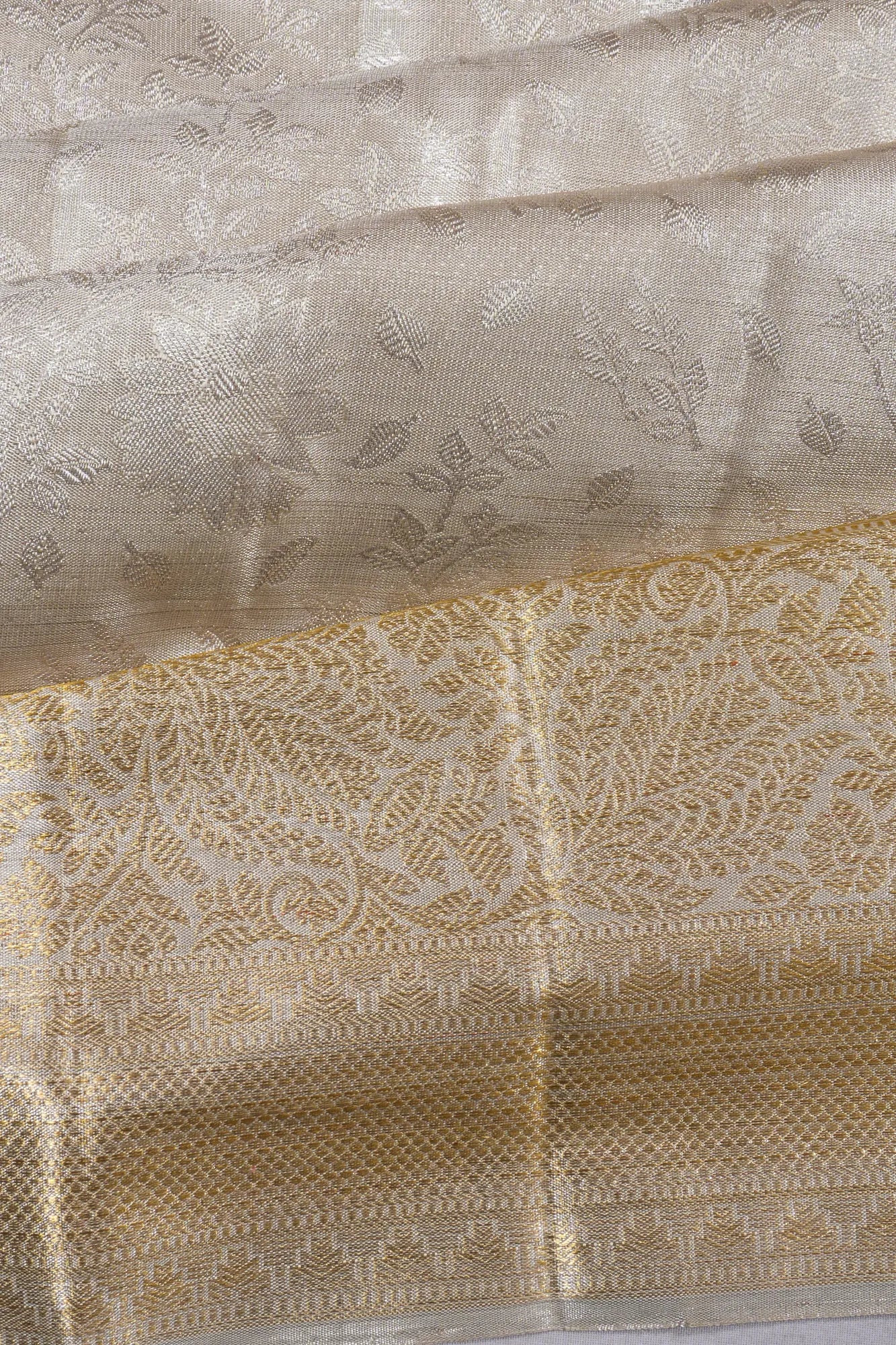 Kanchipuram Silk Tissue Jaal Silver Saree