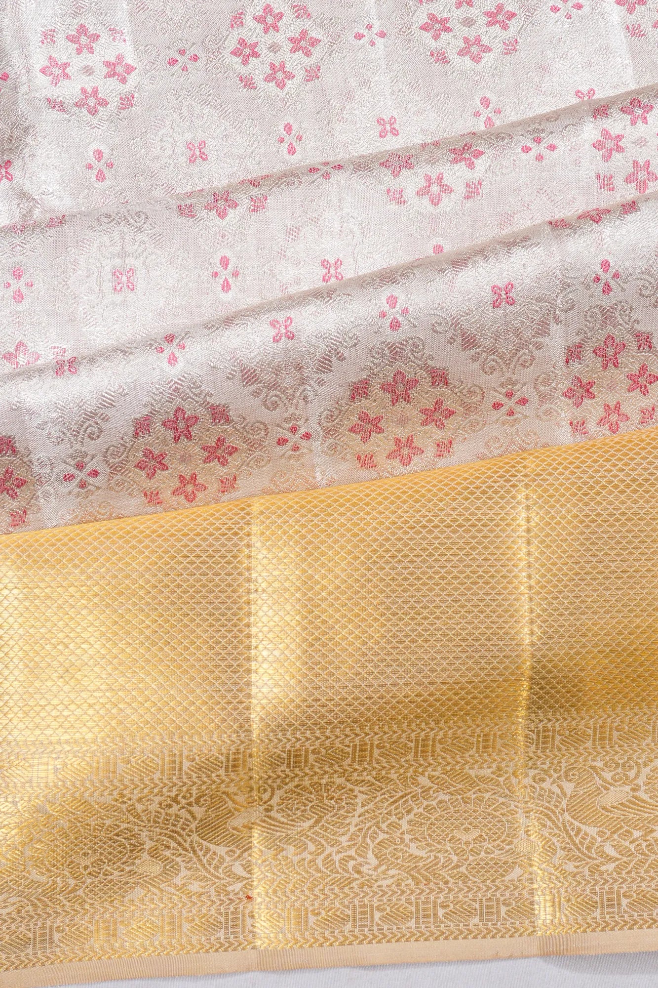 Kanchipuram Silk Tissue Brocade Silver Saree