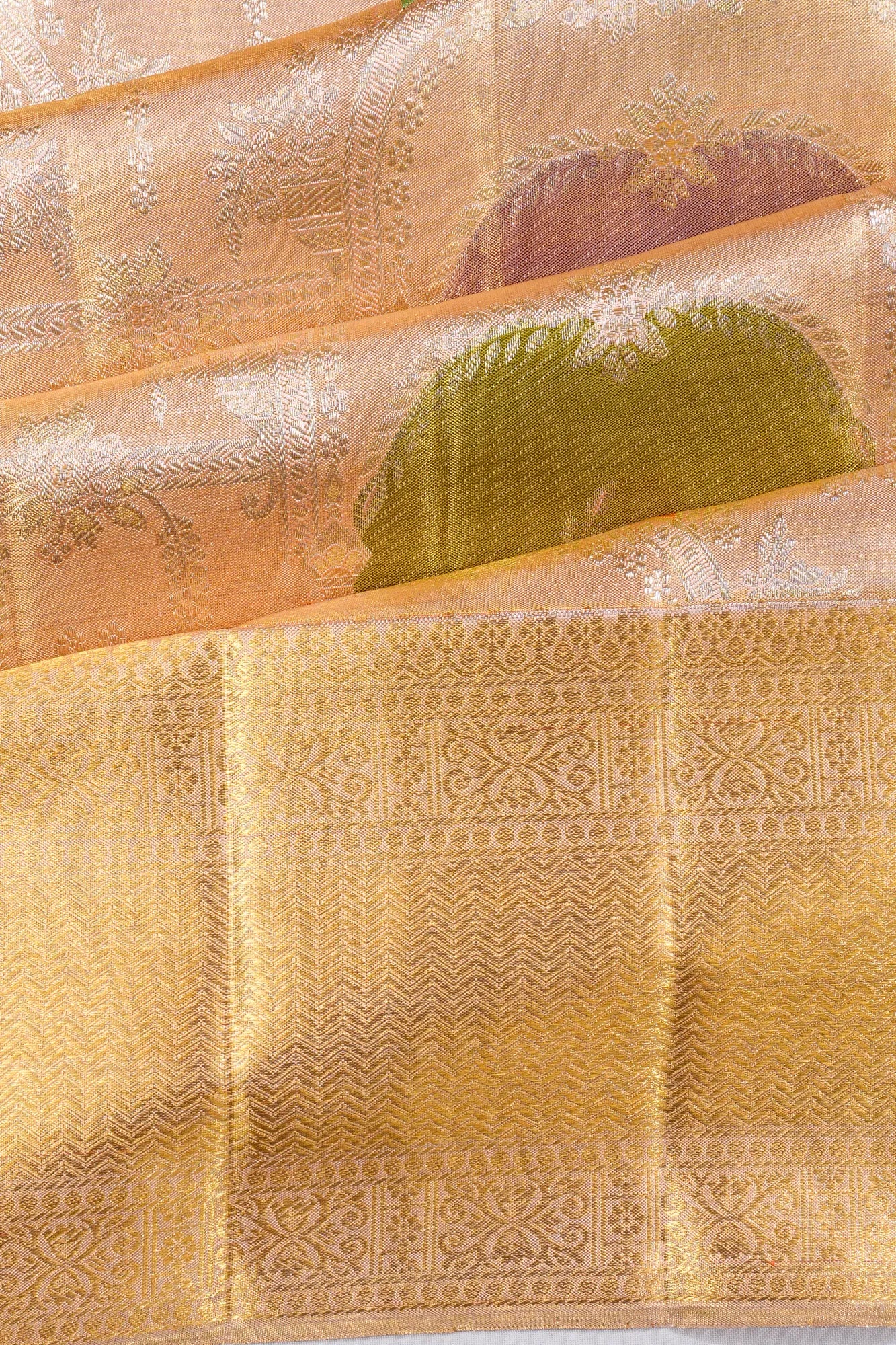 Kanchipuram Silk Tissue Brocade Rangkat Baby Pink Saree