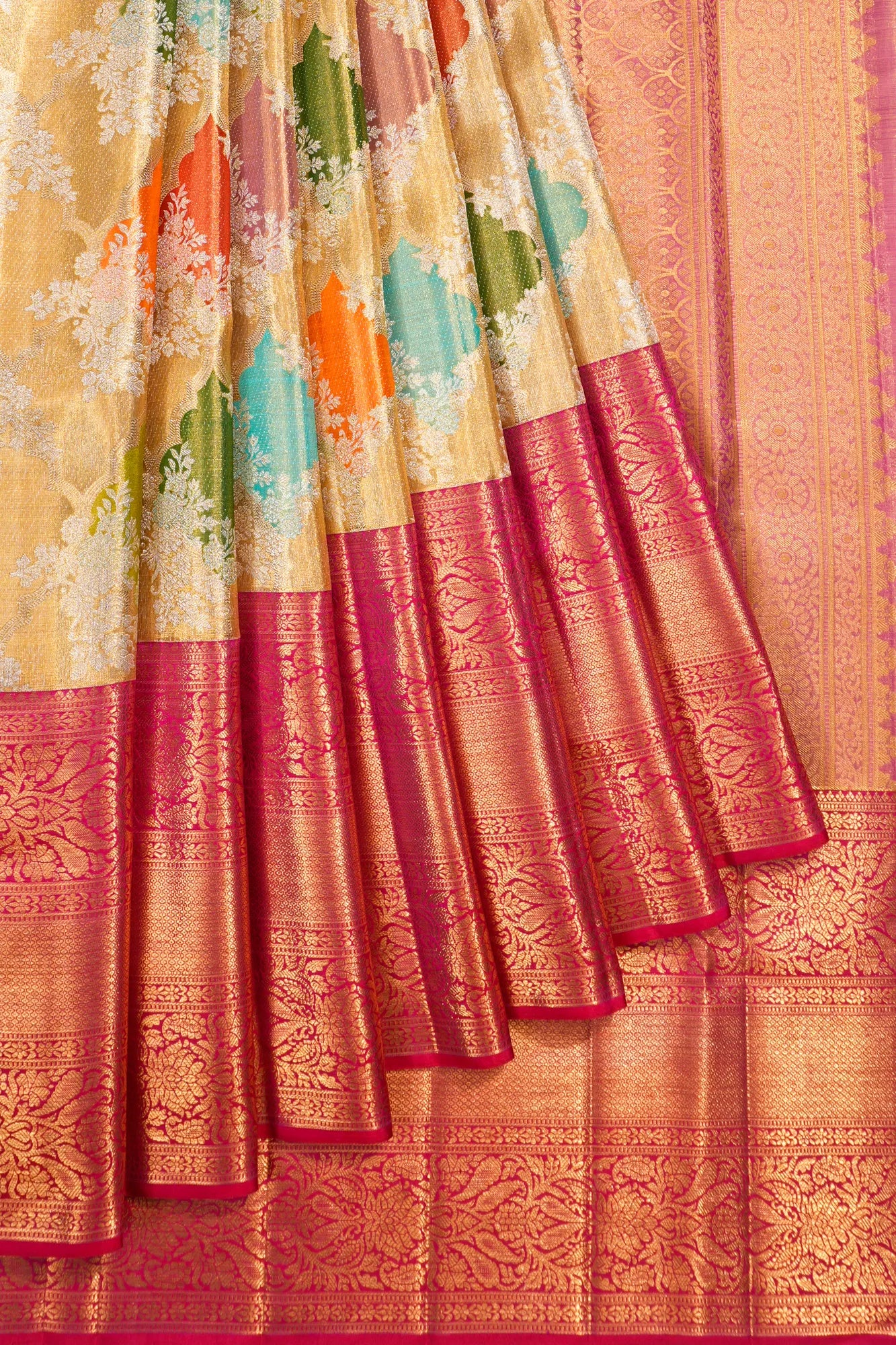 Kanchipuram Silk Tissue Brocade Rangkat Gold Saree