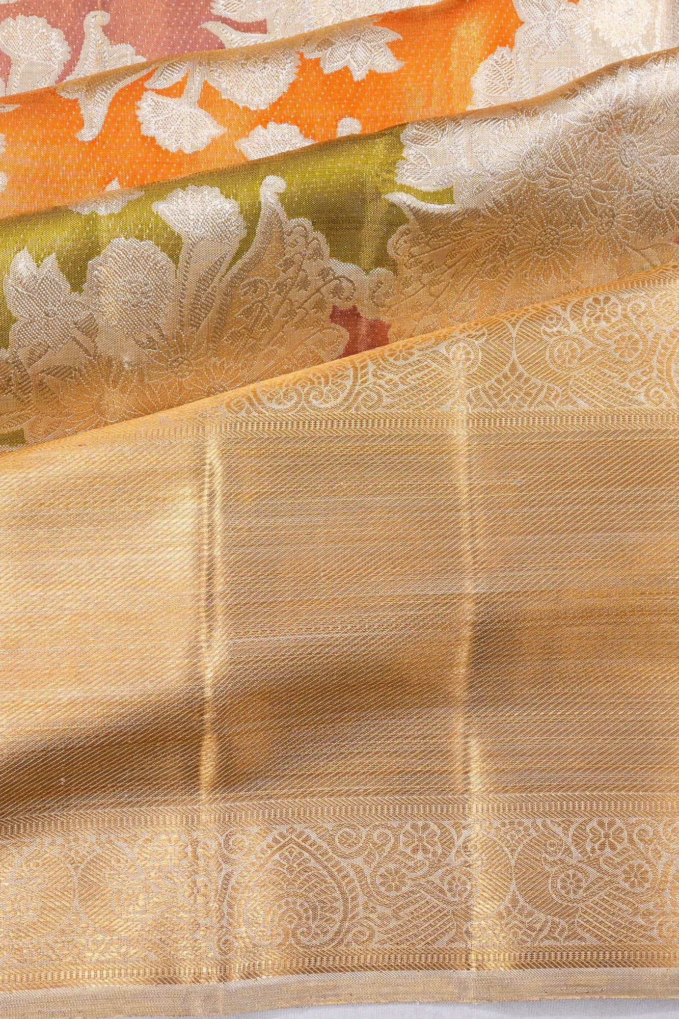 Kanchipuram Silk Tissue Jaal Rangkat Pastel Green Saree