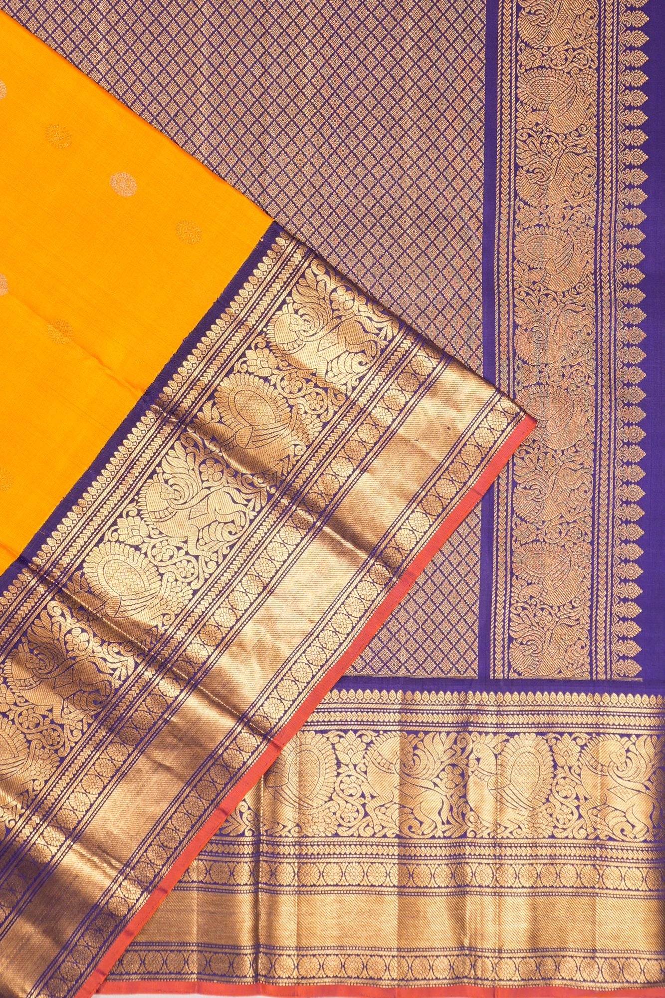 Kanchipuram Silk Butta Mustard Yellow Saree