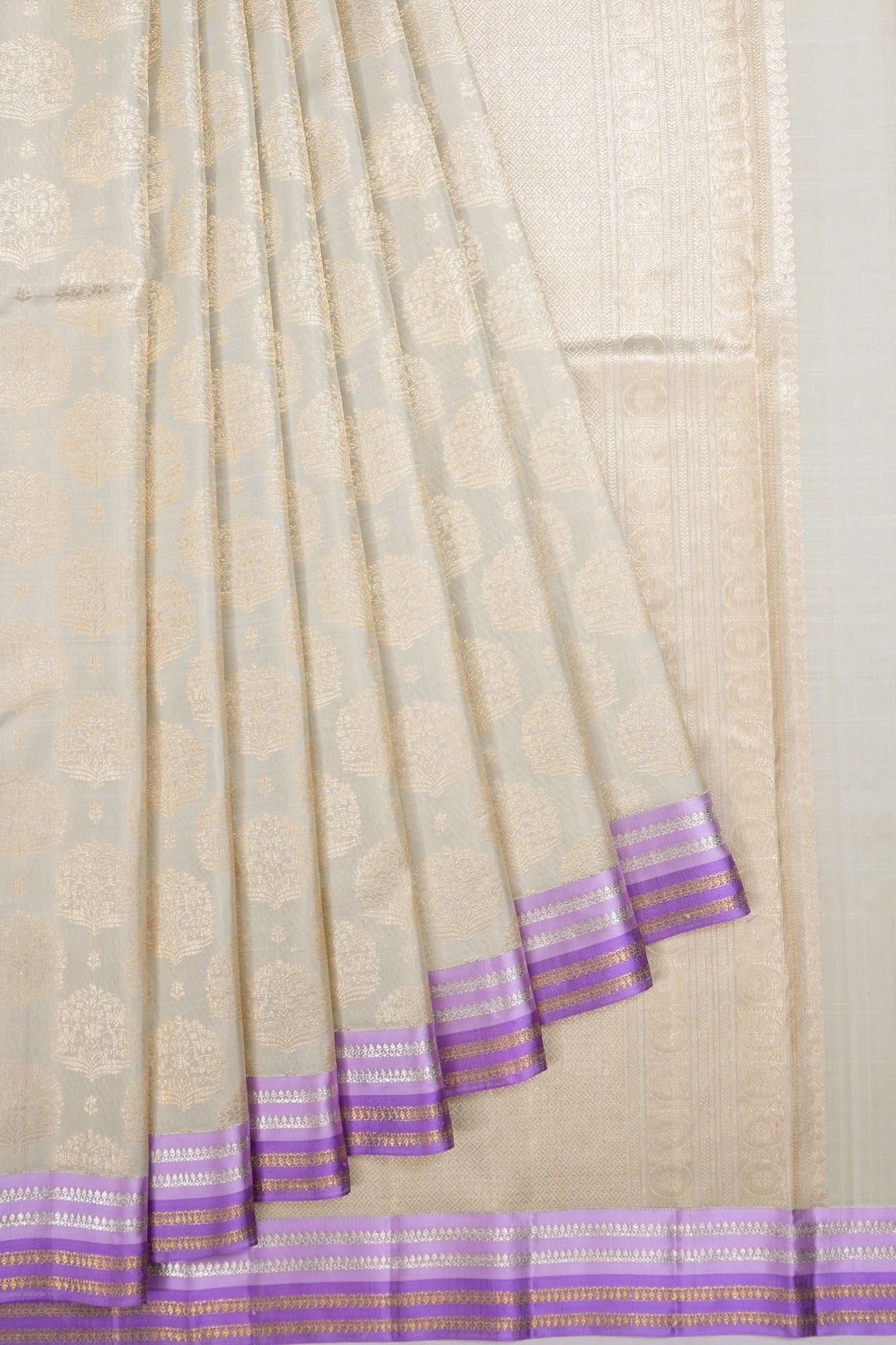 Kanchipuram Silk Brocade Grey Saree