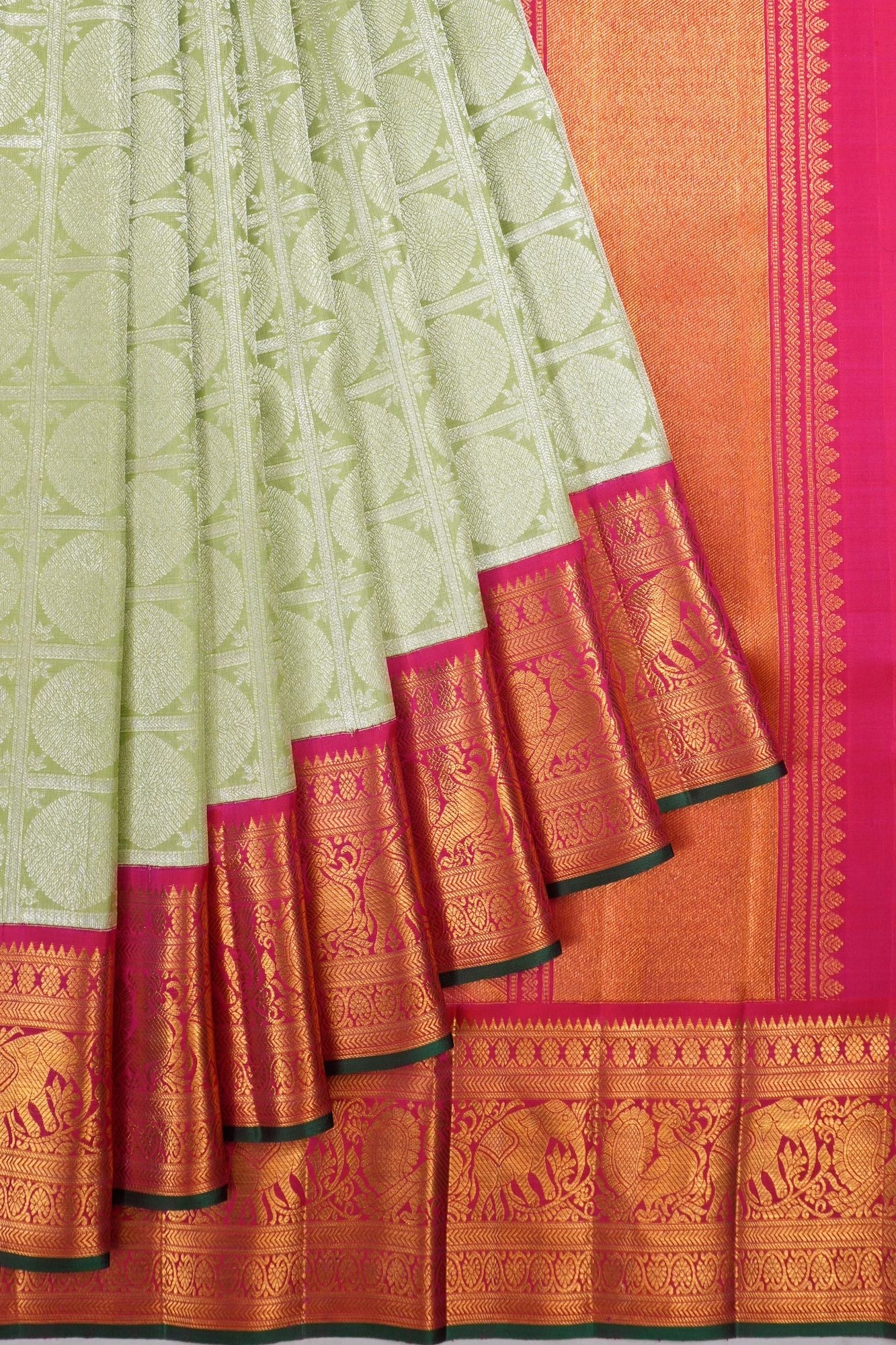Kanchipuram Silk Brocade Pista Green Saree