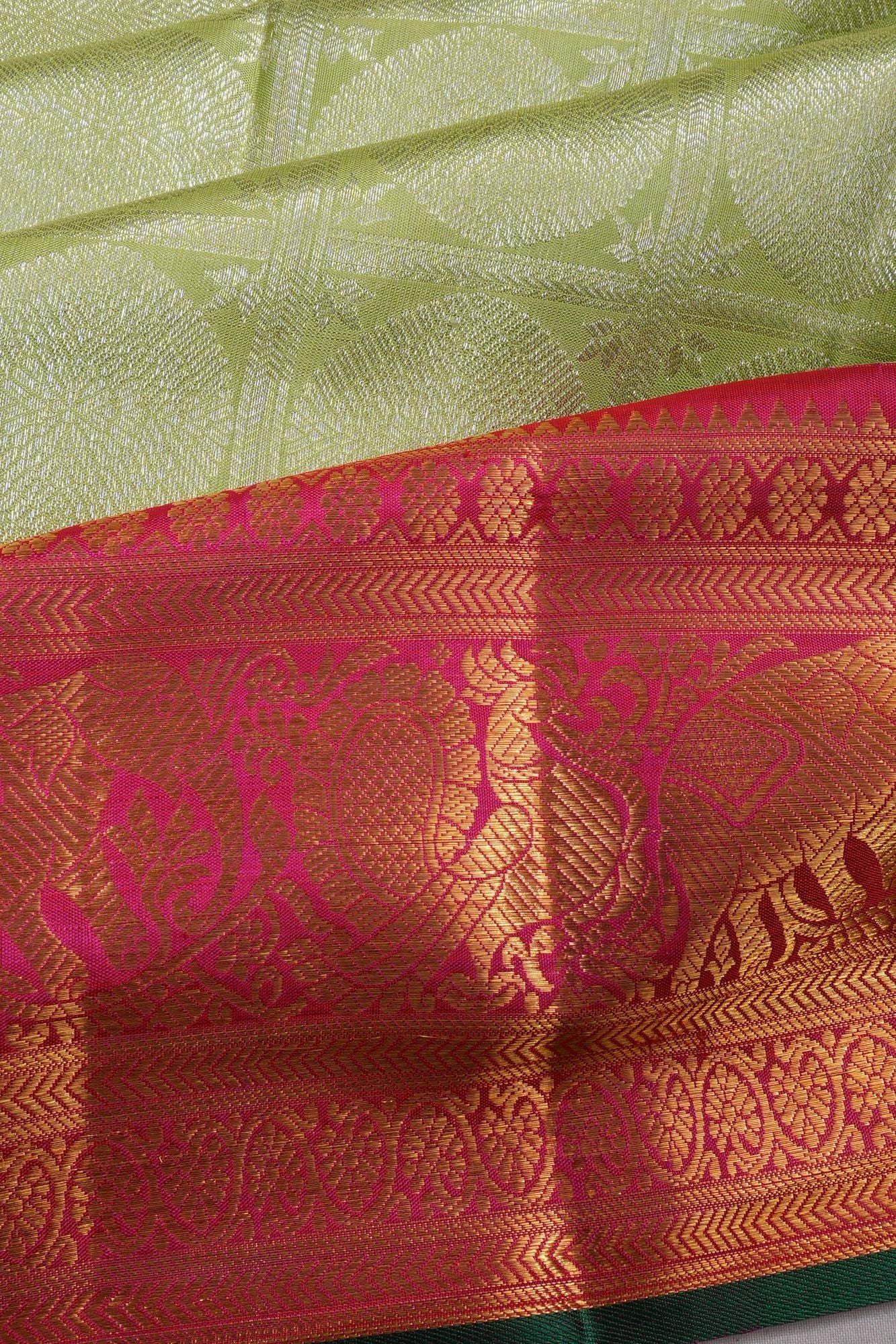 Kanchipuram Silk Brocade Pista Green Saree