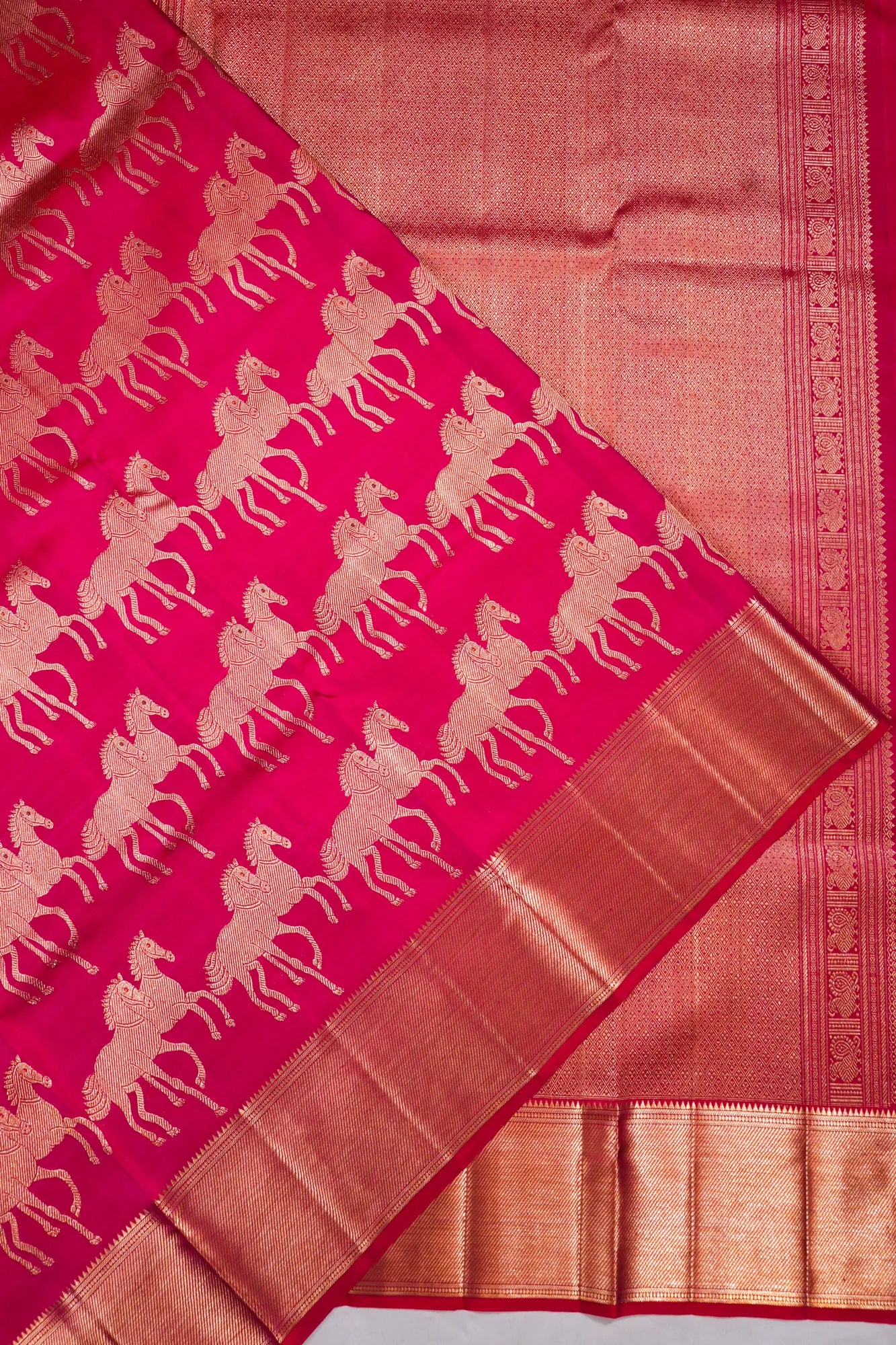 Kanchipuram Silk Brocade Hot Pink Saree