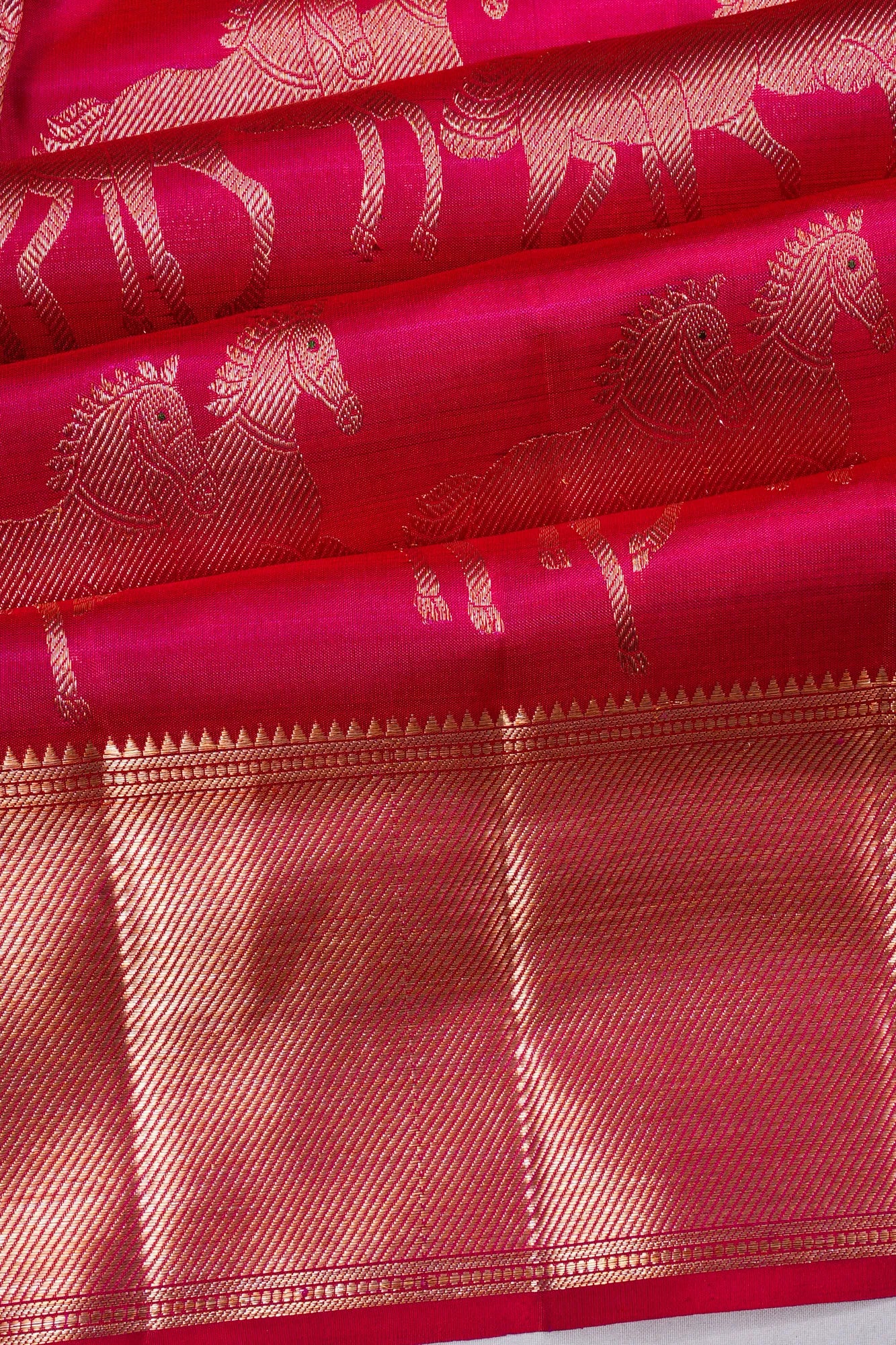 Kanchipuram Silk Brocade Hot Pink Saree