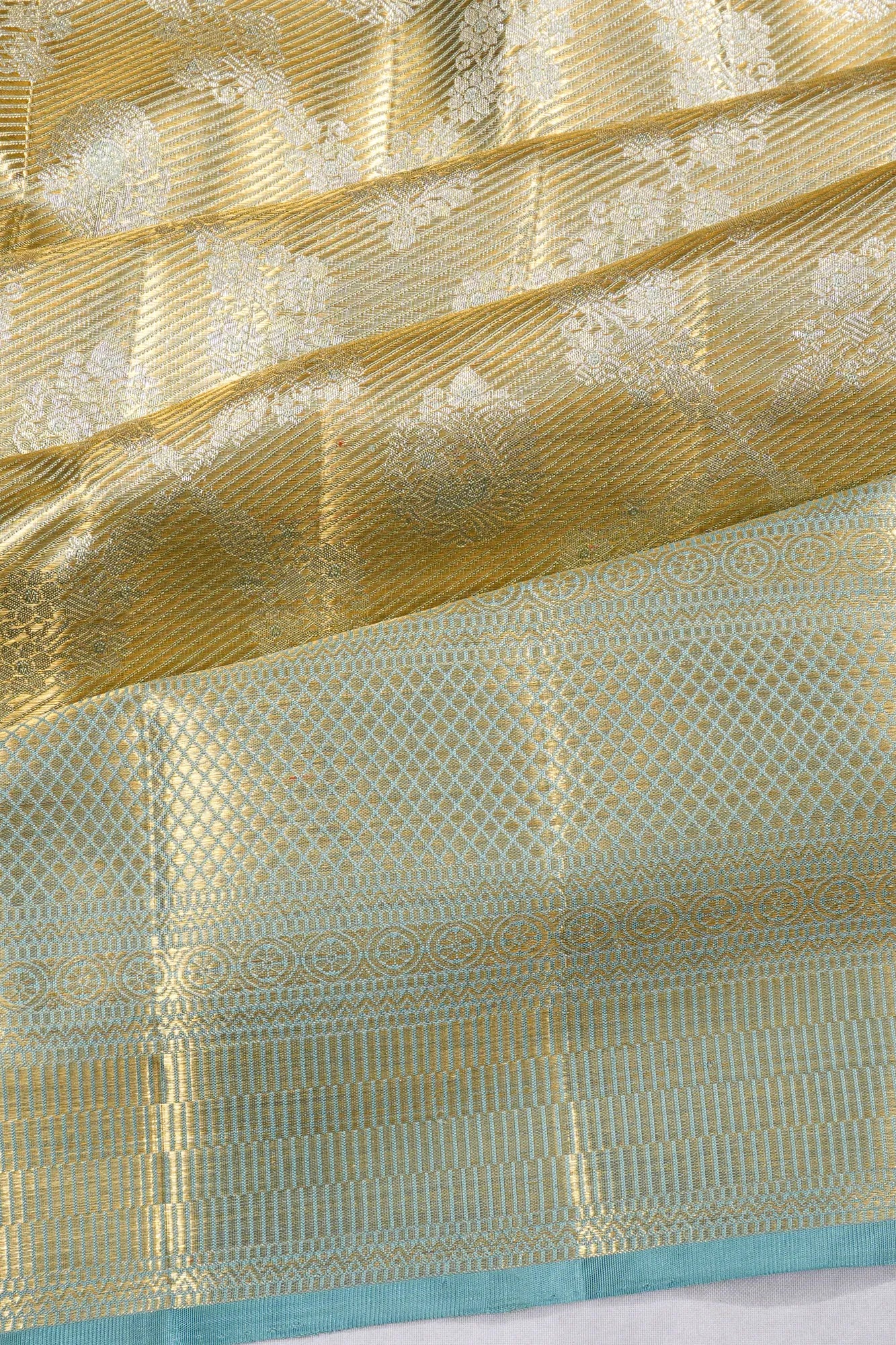 Kanchipuram Silk Tissue Jaal And Butta Sky Blue Saree