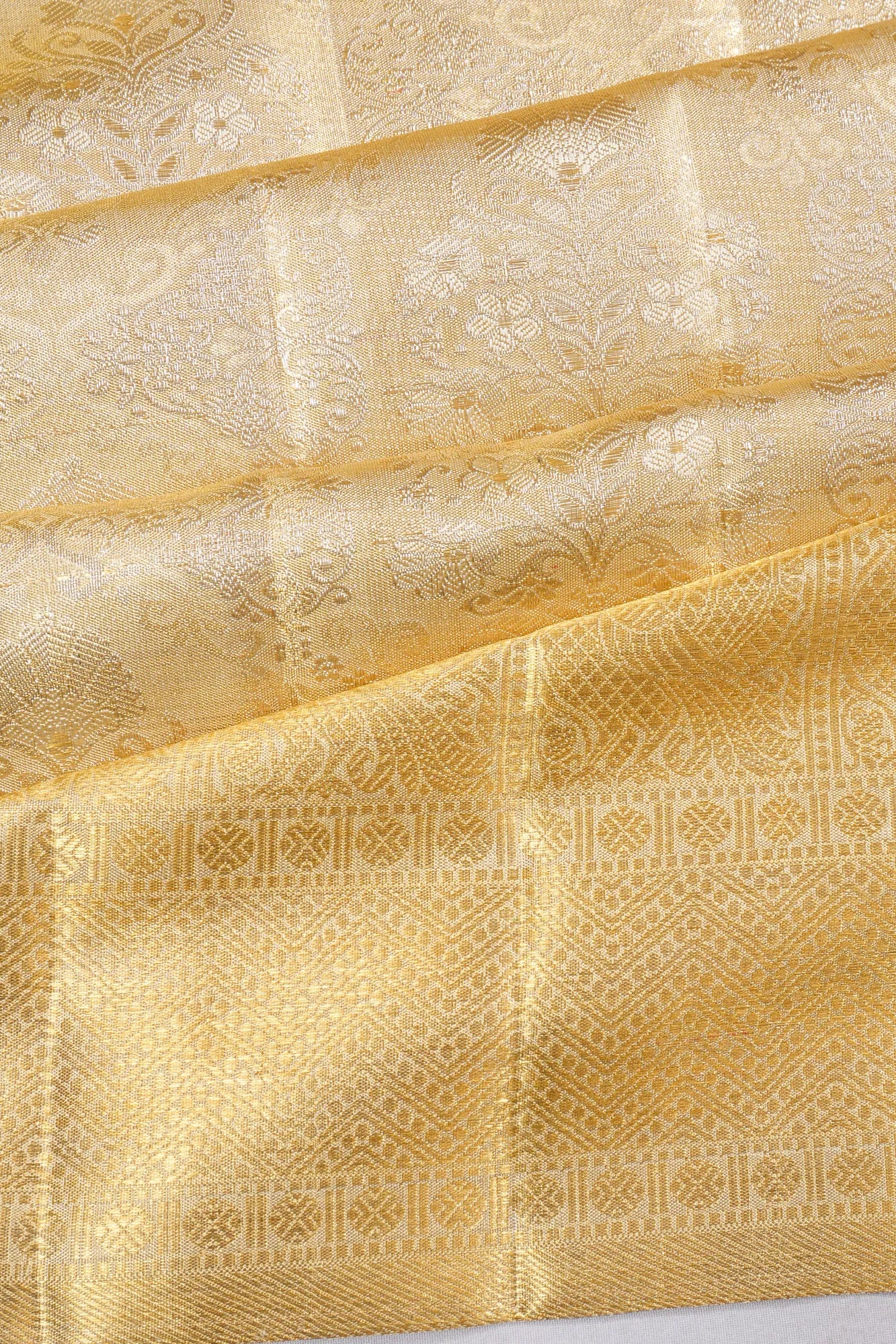 Kanchipuram Silk Tissue Jaal Gold Saree