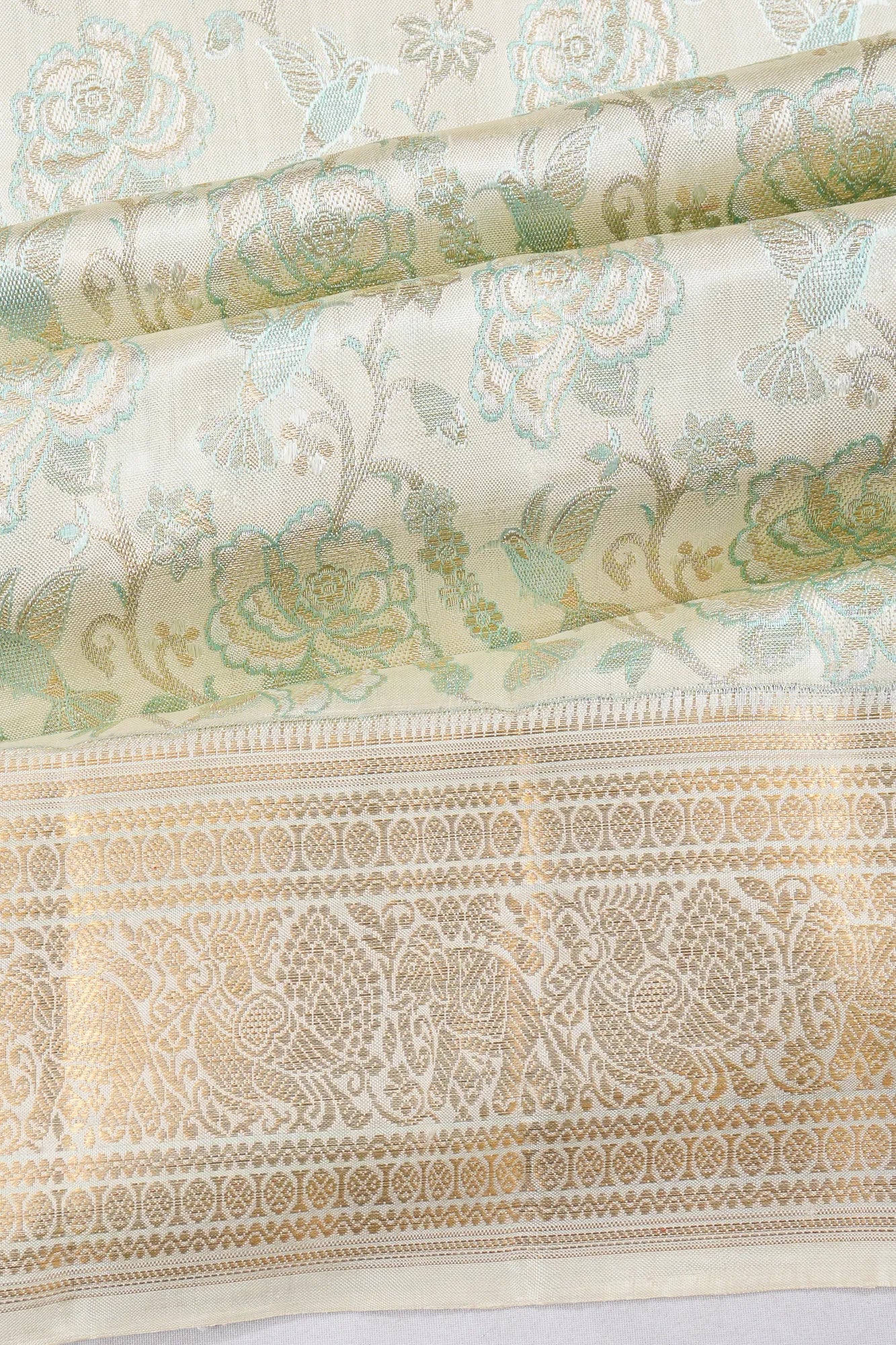 Kanchipuram Silk Brocade White Saree