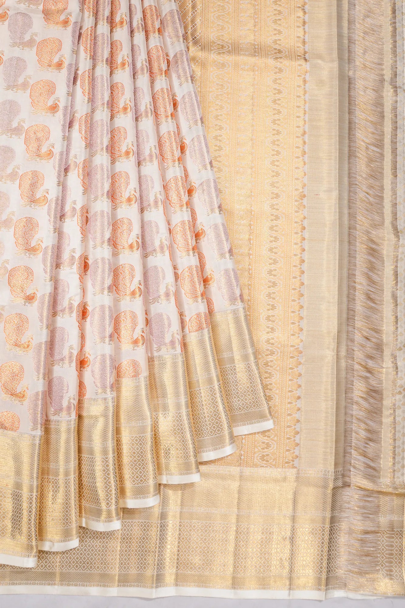 Kanchipuram Silk Brocade Off White Saree