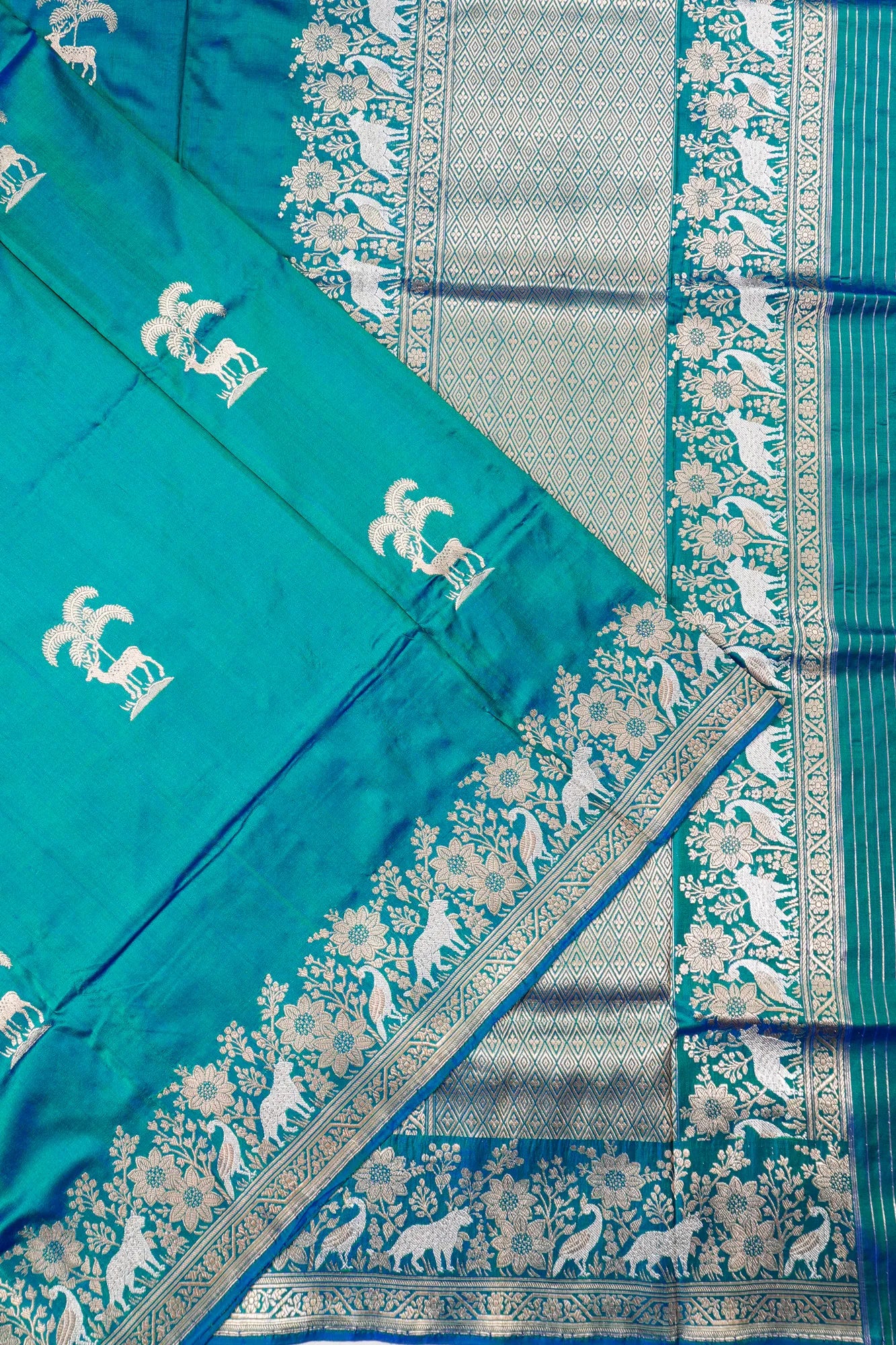 Banarasi Silk Butta Teal Green Saree