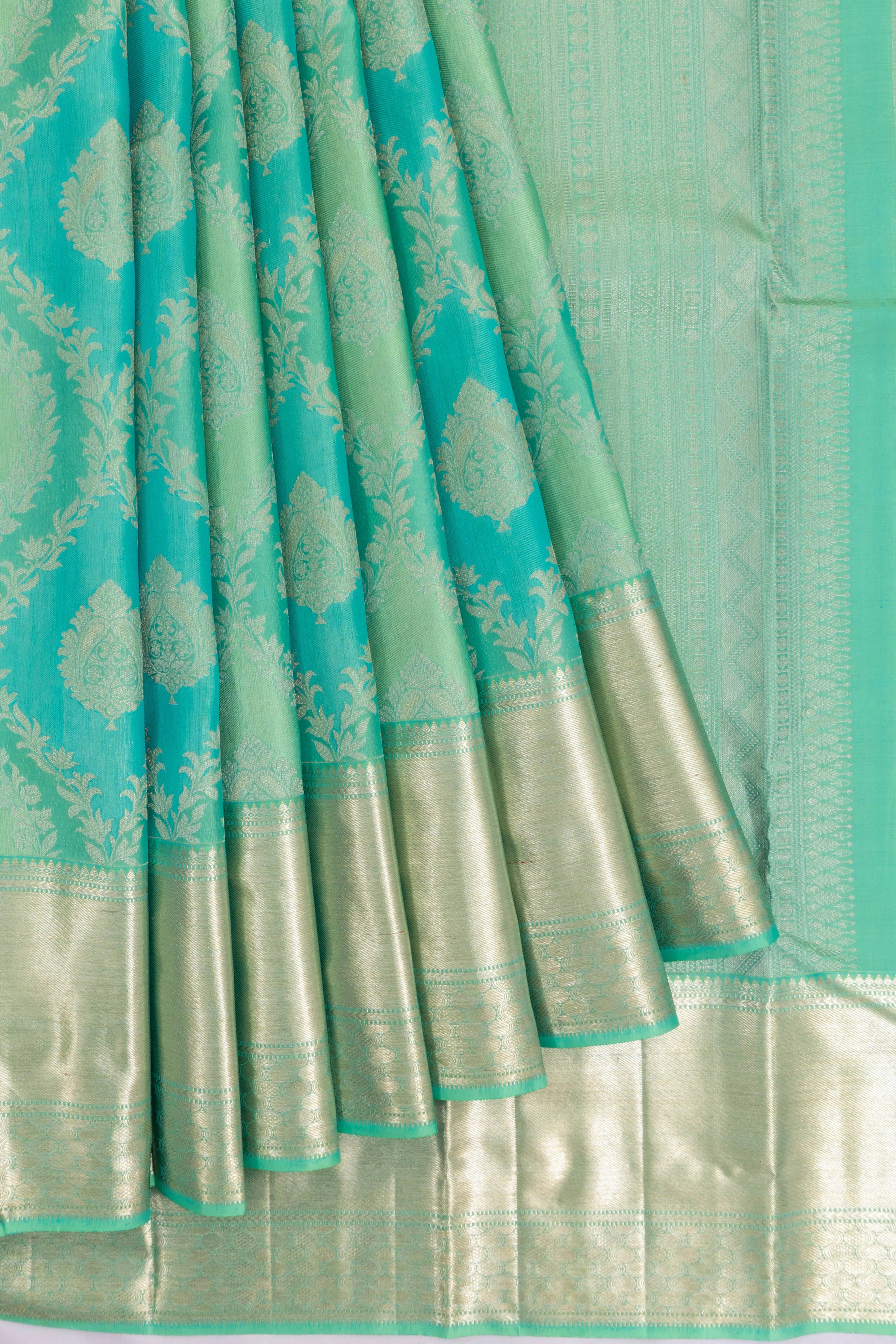 Kanchipuram Silk Brocade Sea Blue Saree