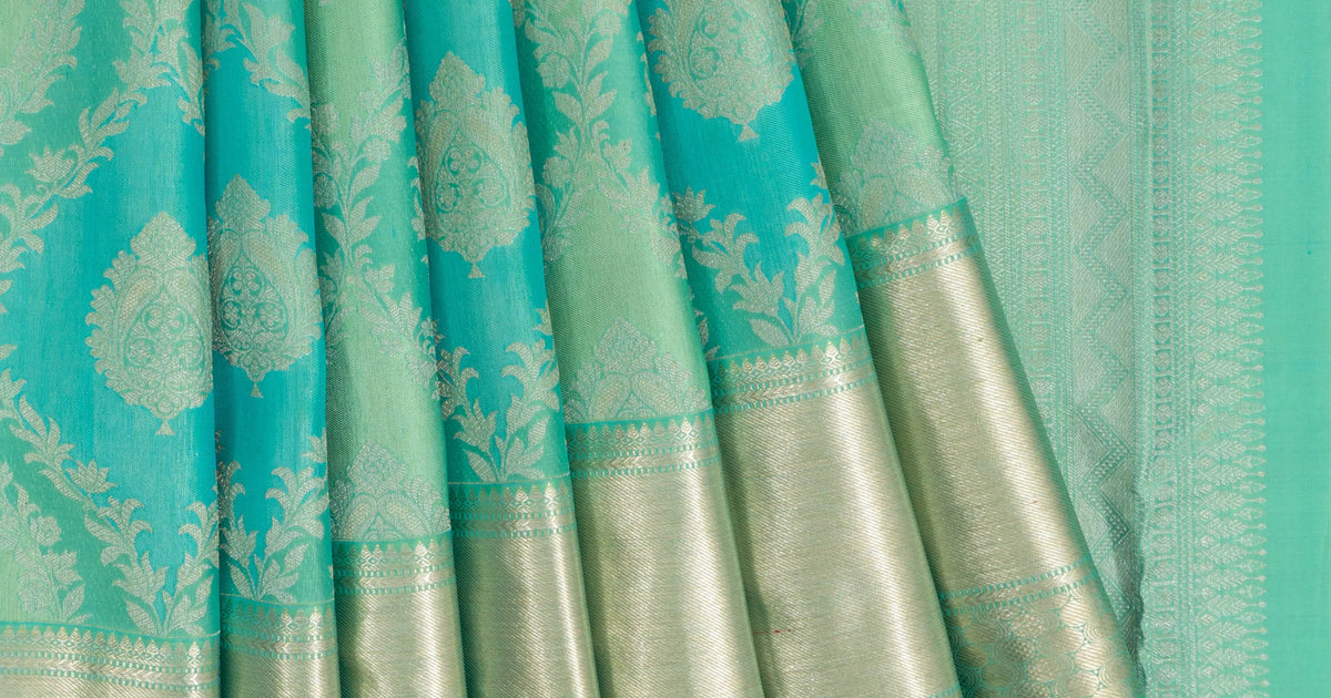 Kanchipuram Silk Brocade Sea Blue Saree | Kankatala