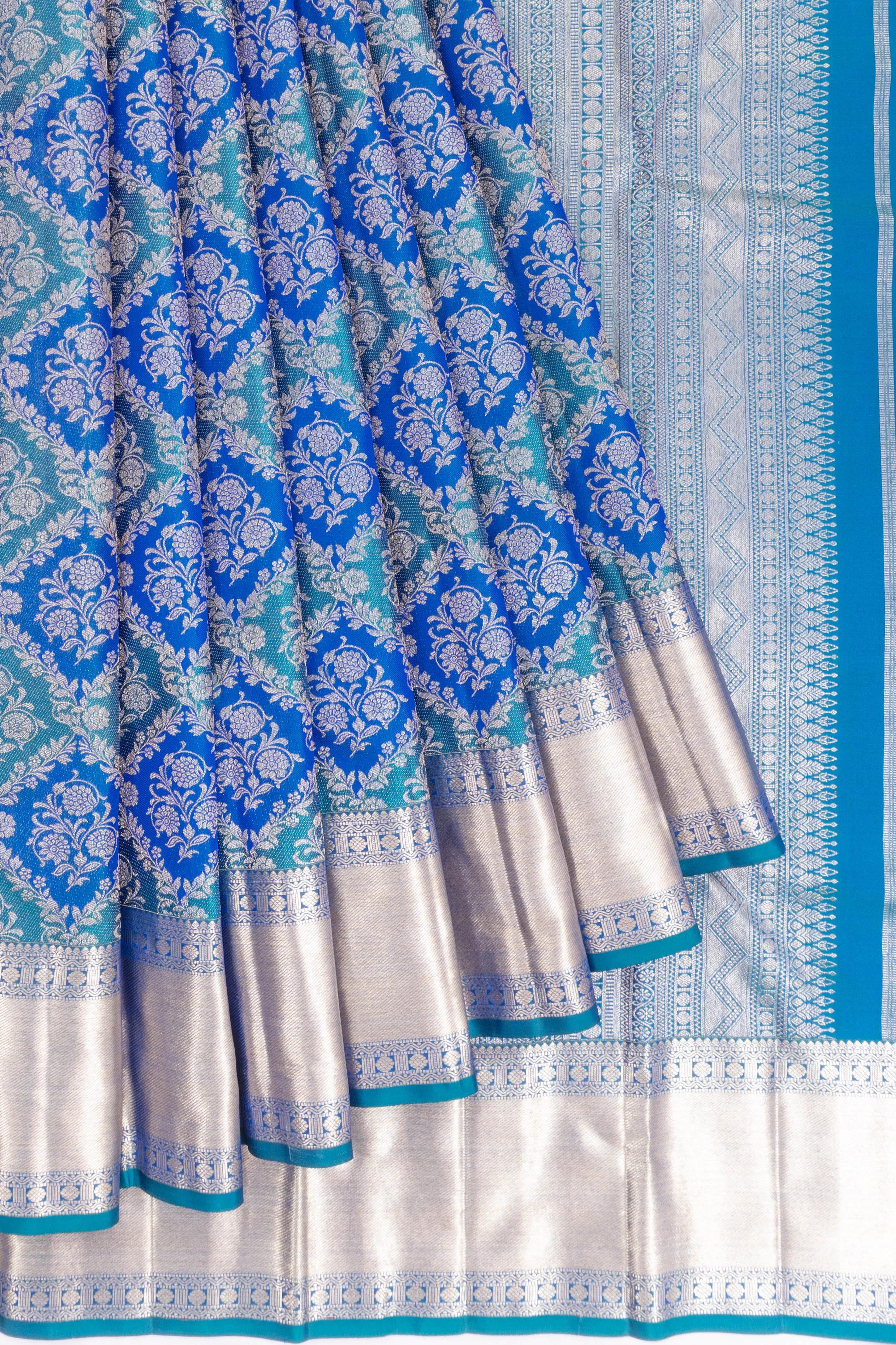 Kanchipuram Silk Brocade Peacock Blue Saree