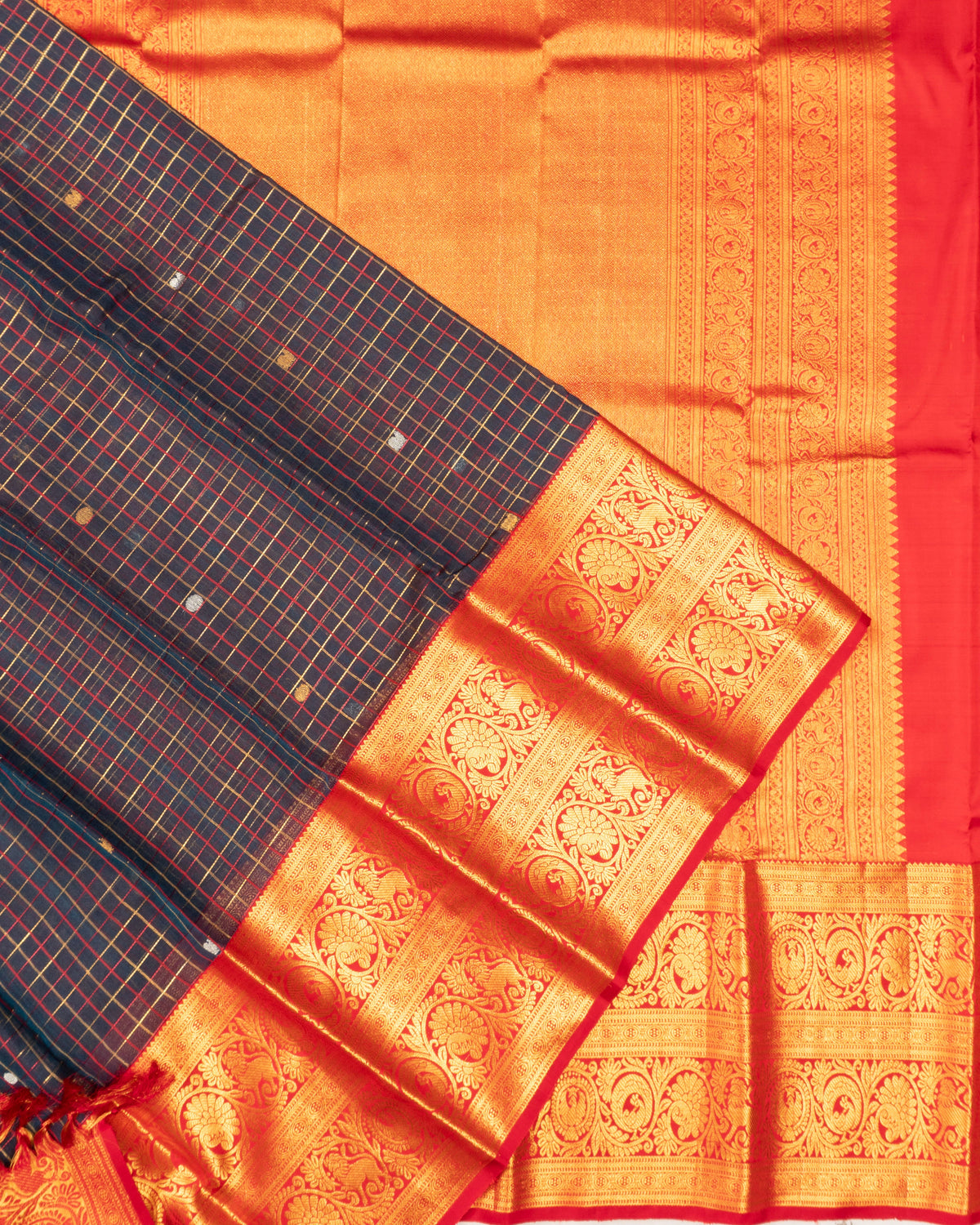 Kanchipuram Kora Organza Checks And Butta Blue Saree