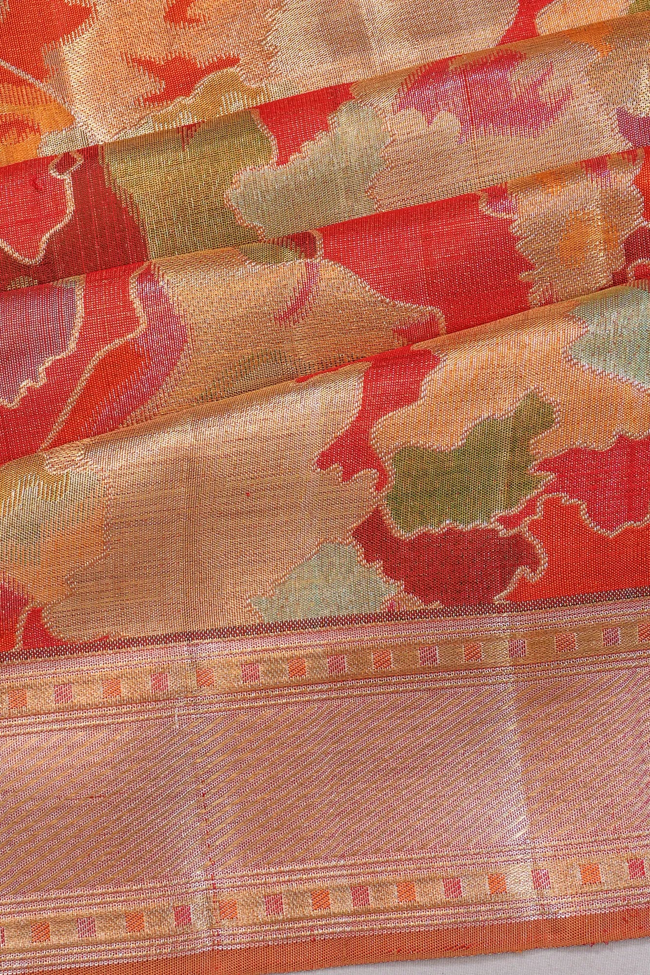 Kanchipuram Silk Tissue Brocade Red Saree
