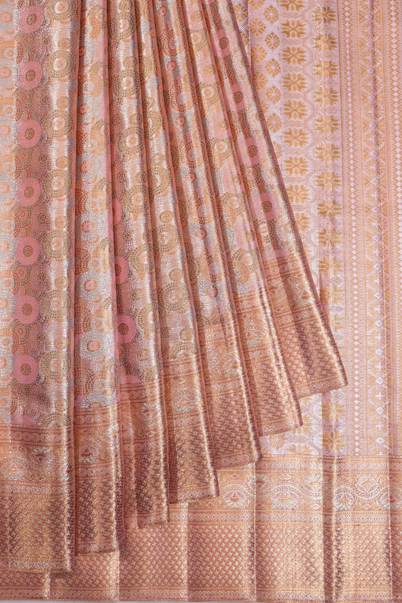 Kanchipuram Silk Tissue Brocade Baby Pink Saree