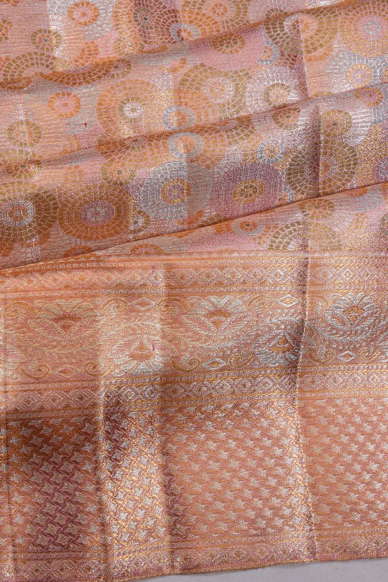 Kanchipuram Silk Tissue Brocade Baby Pink Saree