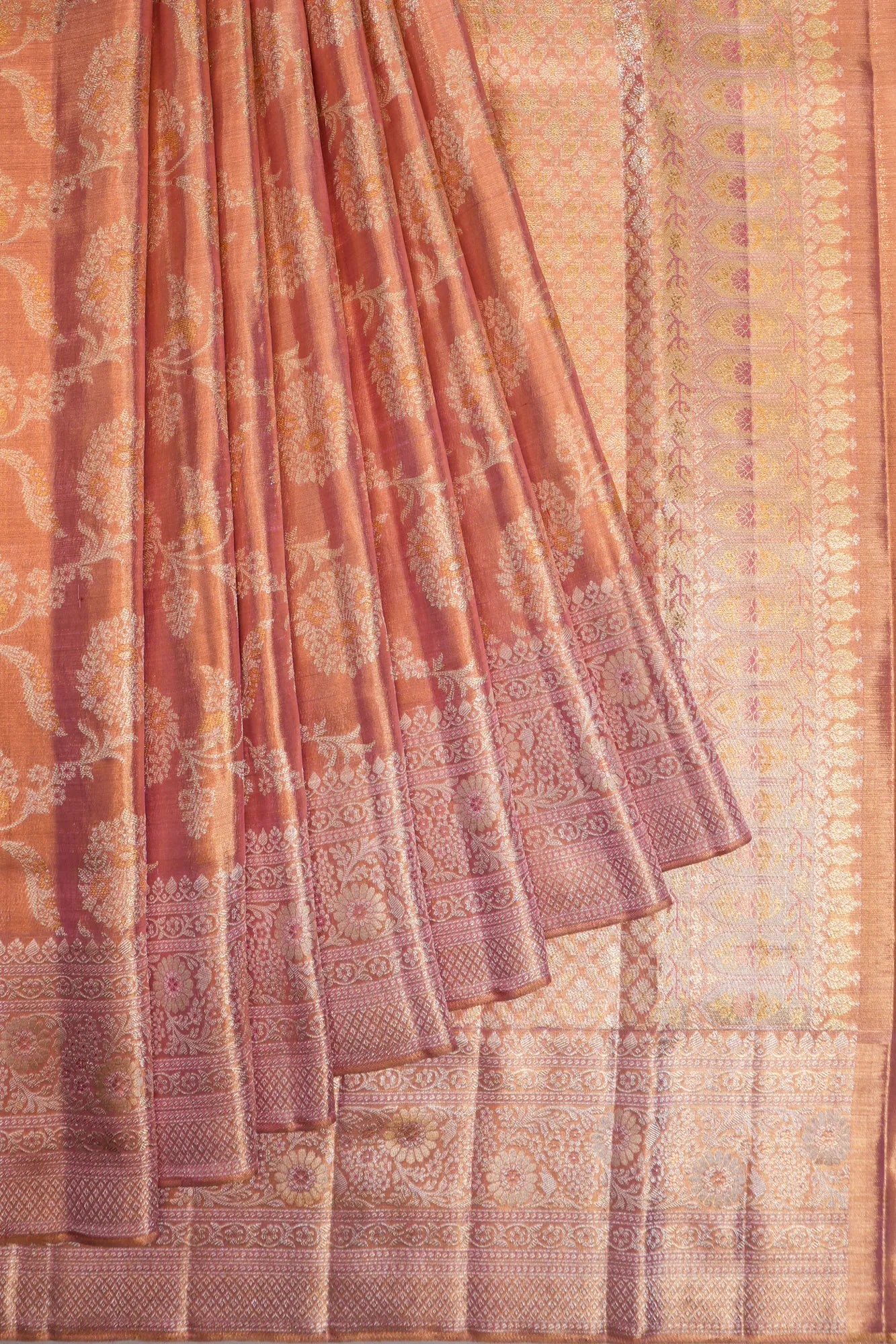 Kanchipuram Silk Tissue Jaal Pink Saree