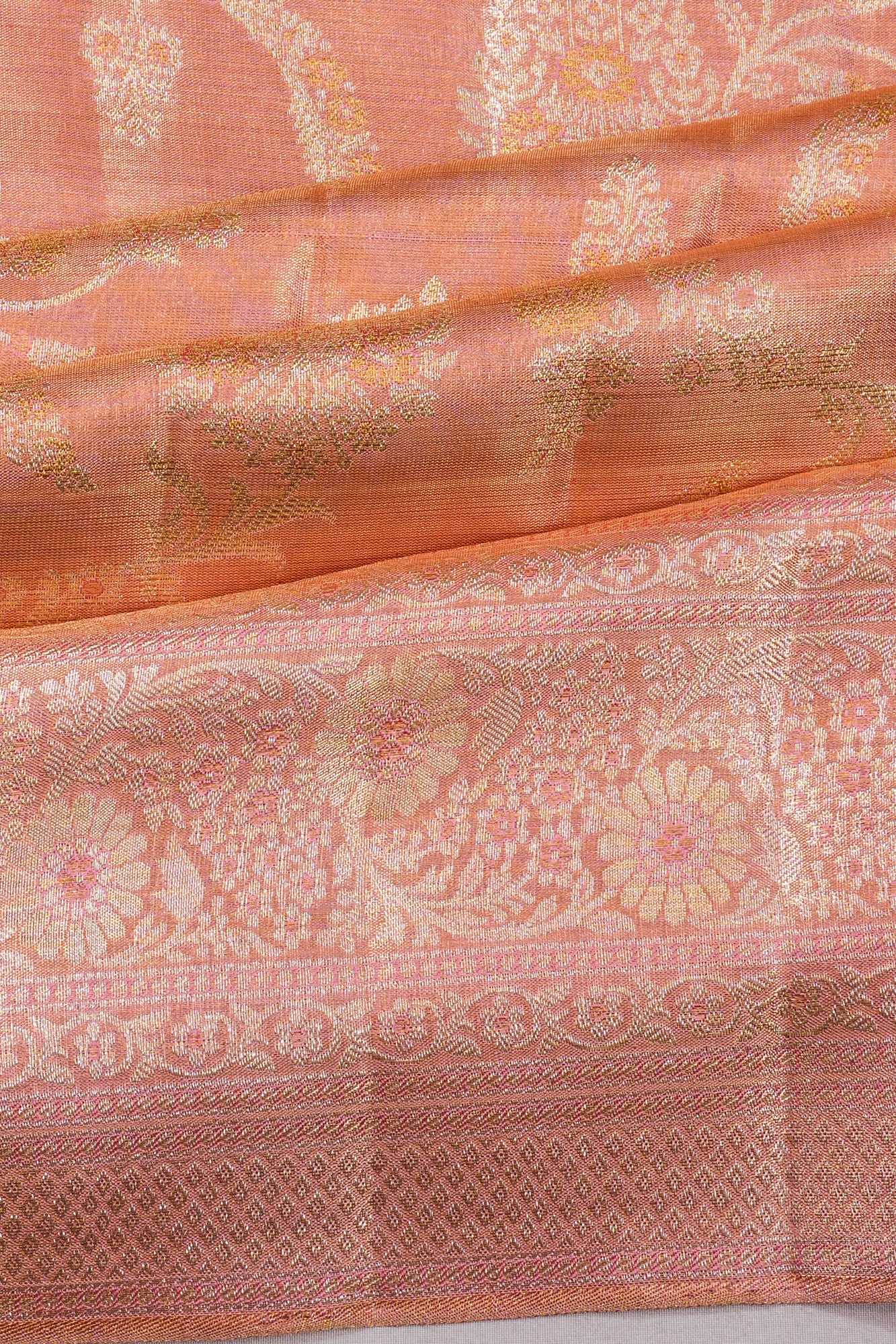 Kanchipuram Silk Tissue Jaal Pink Saree