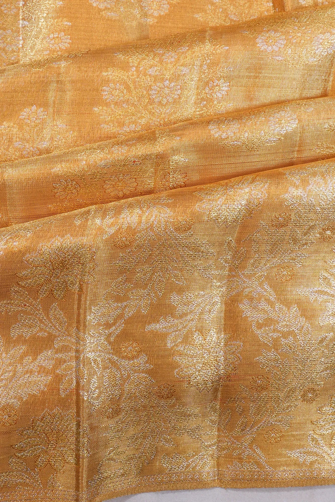 Kanchipuram Silk Tissue Brocade Gold Saree