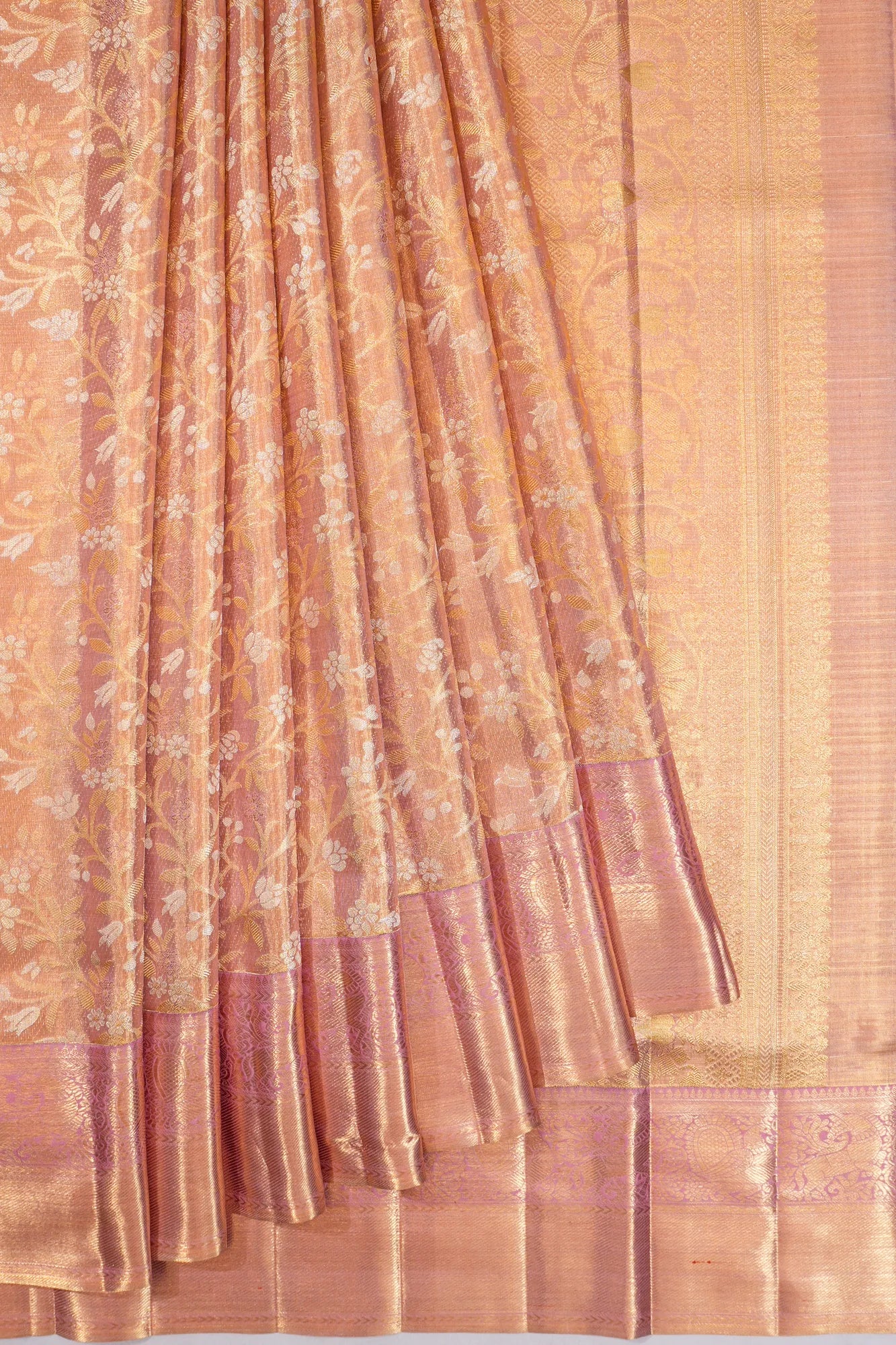 Kanchipuram Silk Tissue Jaal Peach Saree